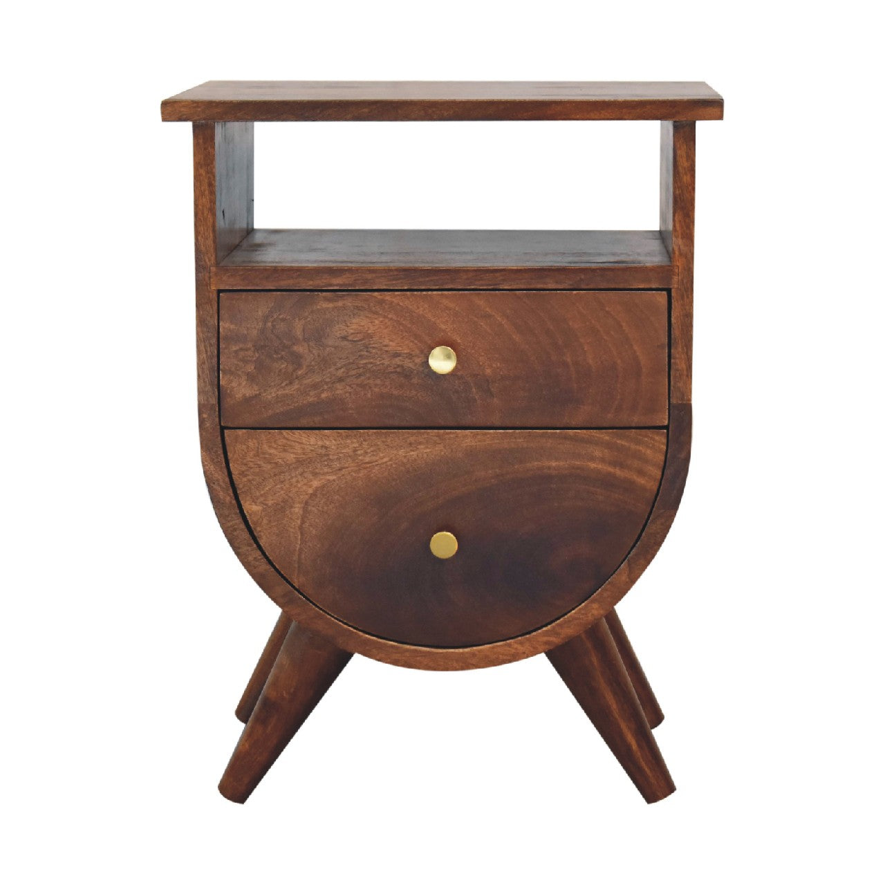 Solid Wood Bedside, 2 Drawers 1 Open Slot, Chestnut Brown