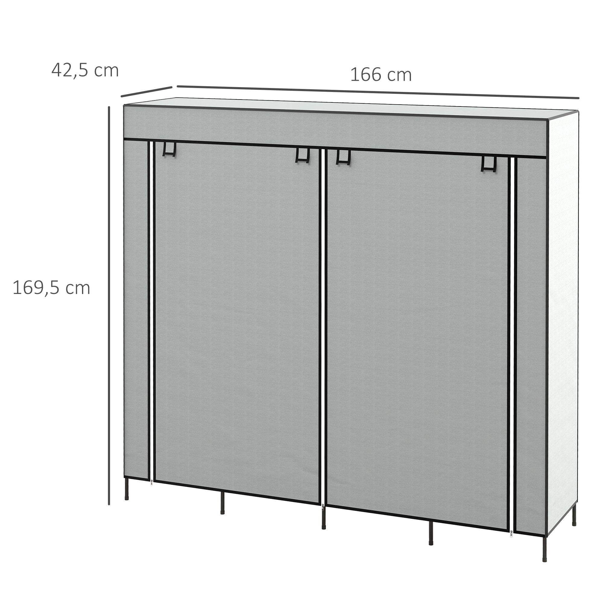 Stoffkleiderschrank, Kleiderstange 10 Fächer 4 Schubladen, Dunkelgrau