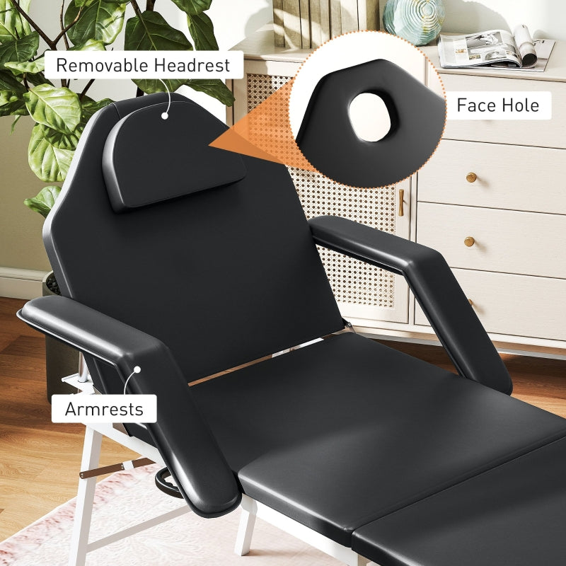 Portable Massage Table 3 Section Adjustable Foldable Faux Leather Black