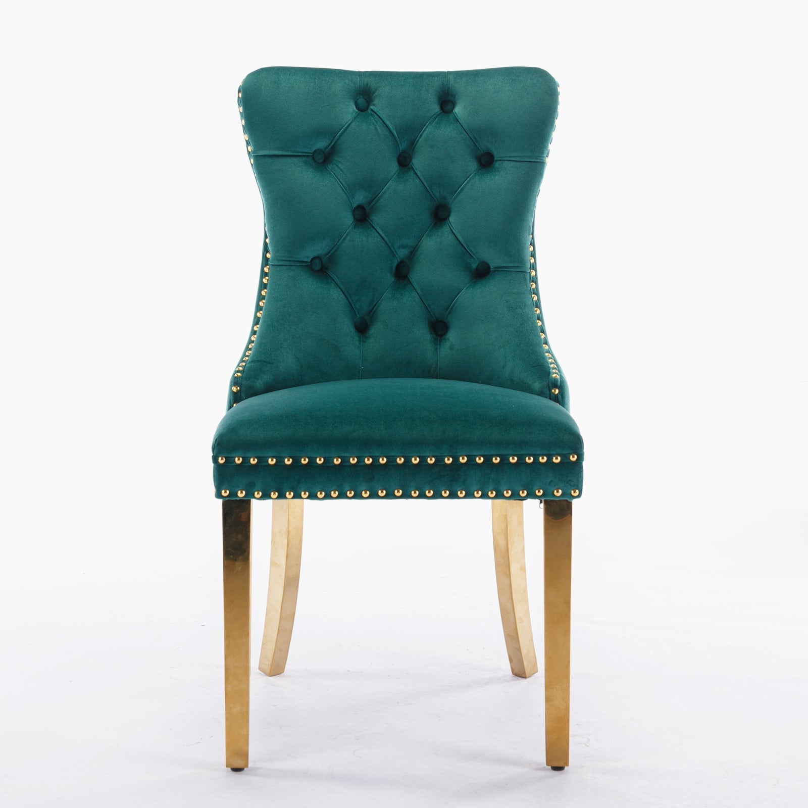 Velvet Dining Chair Tufted Solid Wood Golden Legs Set of 2 - Green