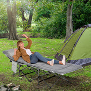 Campingliege faltbar mit Kissen, Seitentasche, 150kg, Hellgrau
