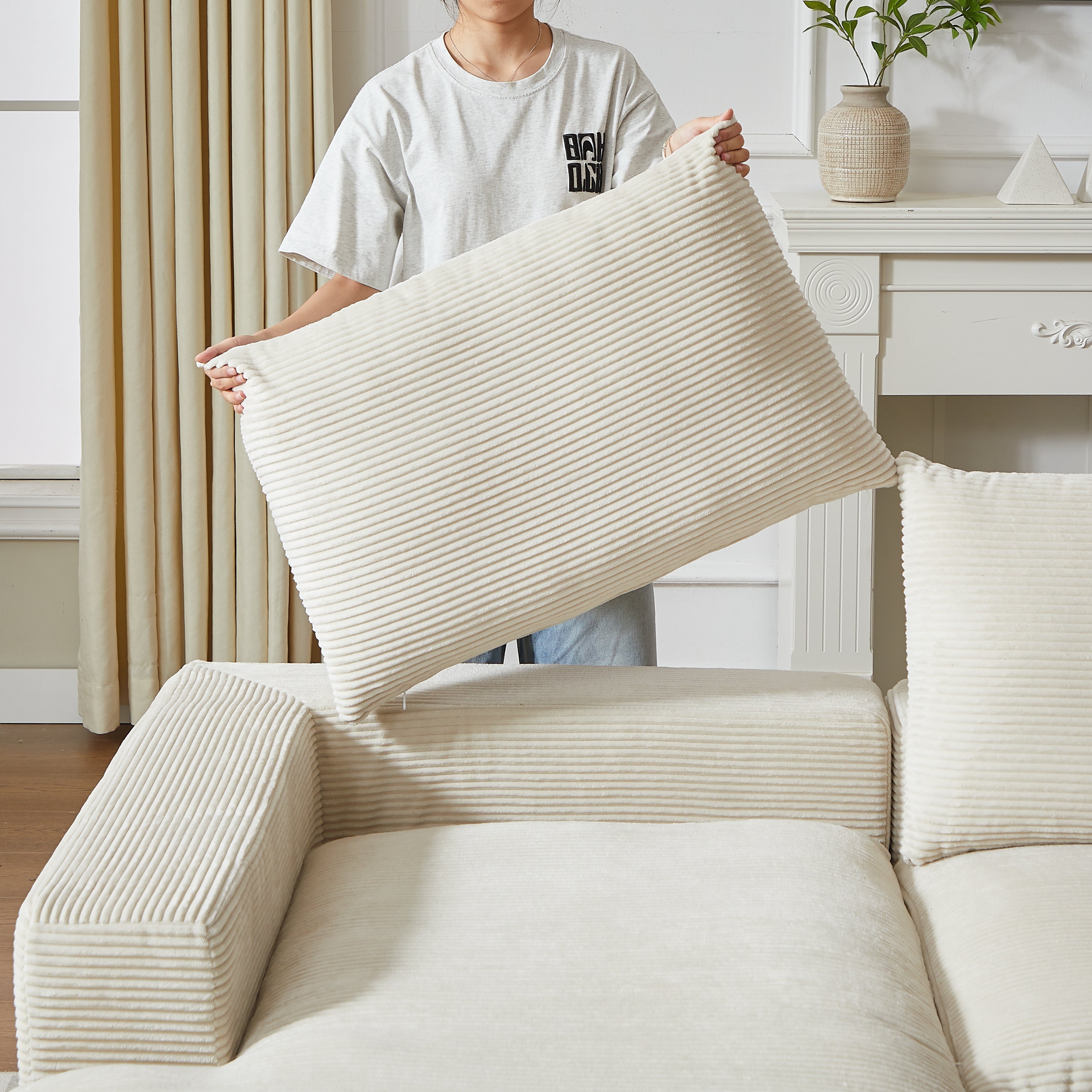 Boneless Couch L-Shaped Chaise 3 Cushions No Assembly - Corduroy
