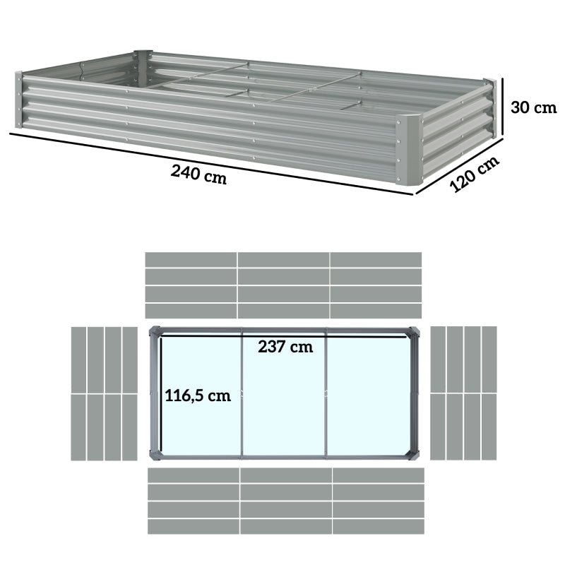 Raised Bed, Weather-Resistant Steel Planter Box 240 x 120 x 30 cm, Steel