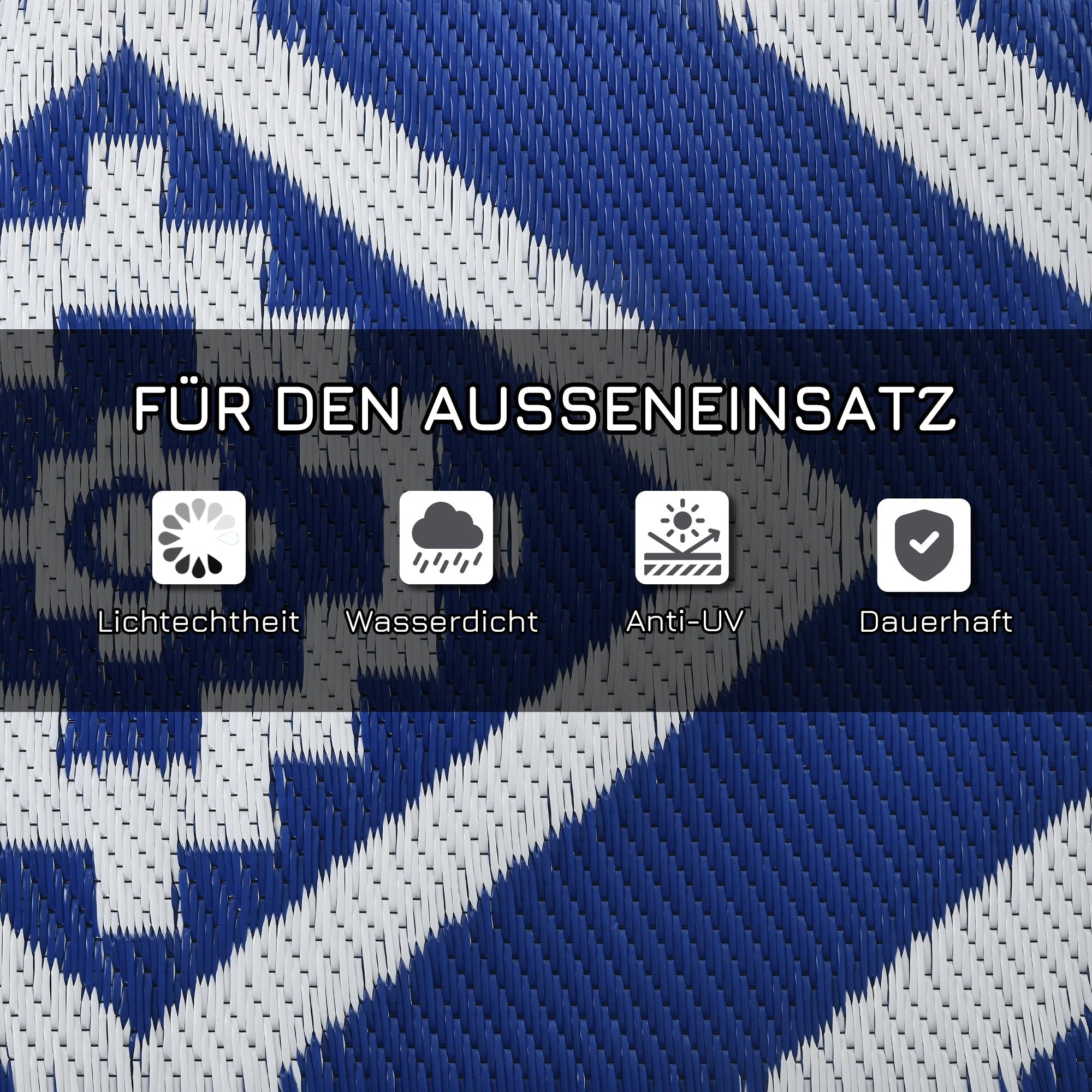 Outdoor Rug, Water-Repellent, with Carrying Bag, Plastic Blue-White