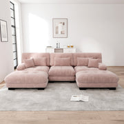 Luxury Modular Corner Sofa - Oversized U-shaped Cloud Couch, Deep Seating, Convertible Sleeper with Ottoman, Chenille Pink