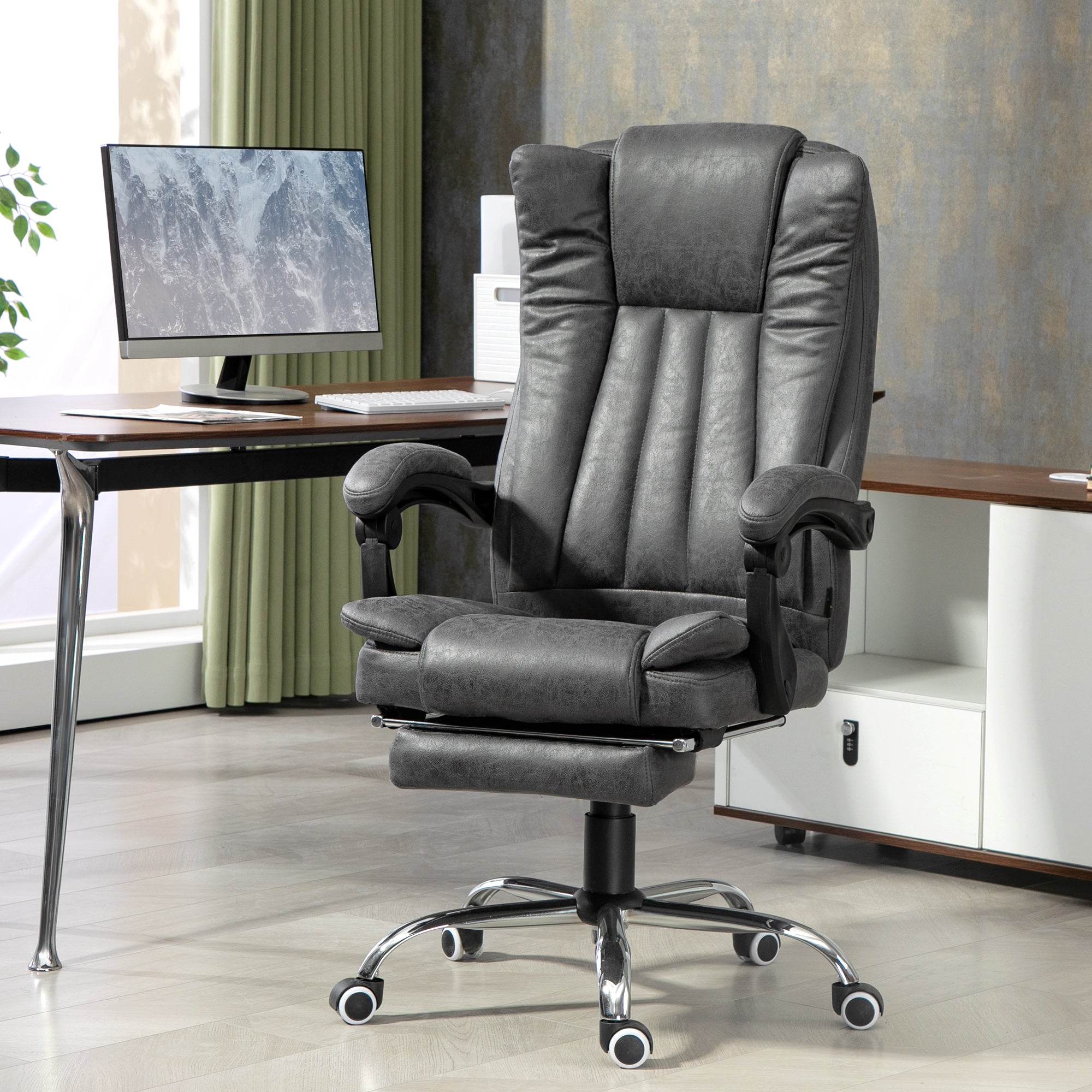 Vinsetto Office Chair with Massage & Heat, Adjustable Footrest, Grey