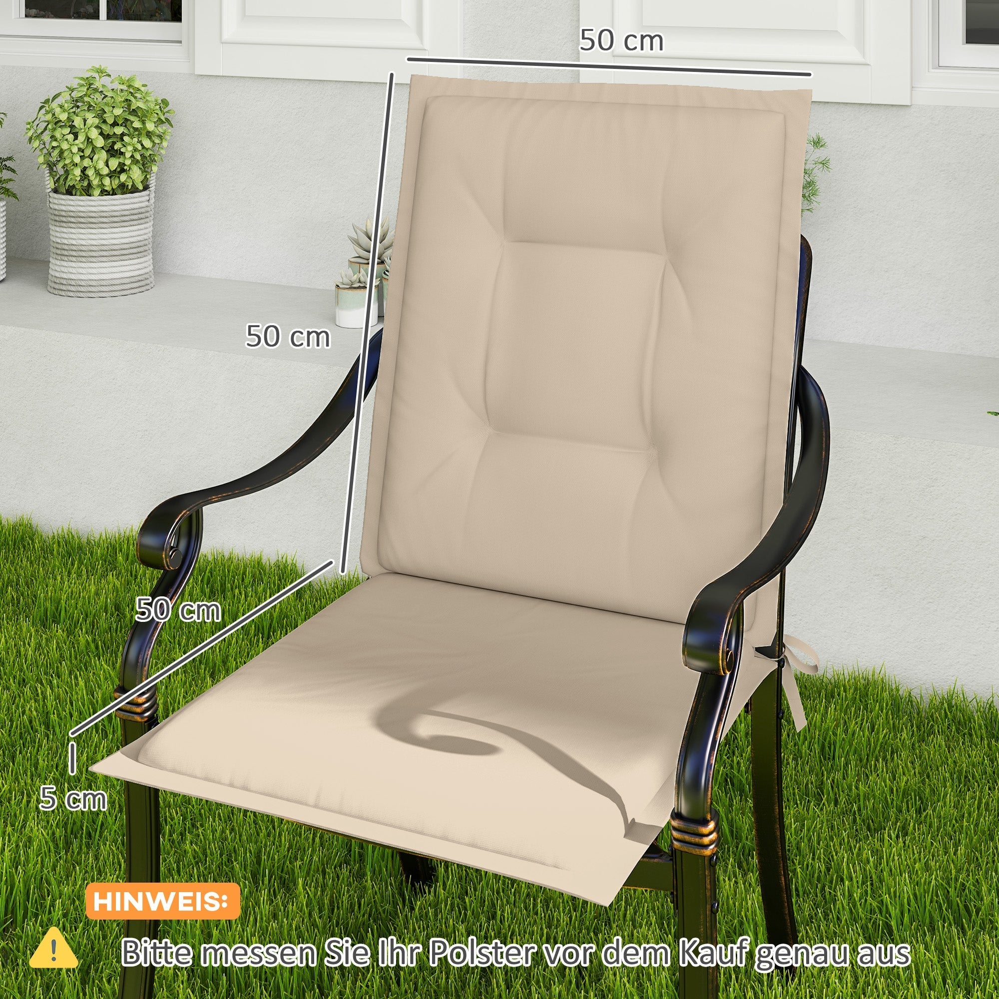 Sitzkissen, 4er-Set Stuhlkissen, Outdoor Indoor, Beige