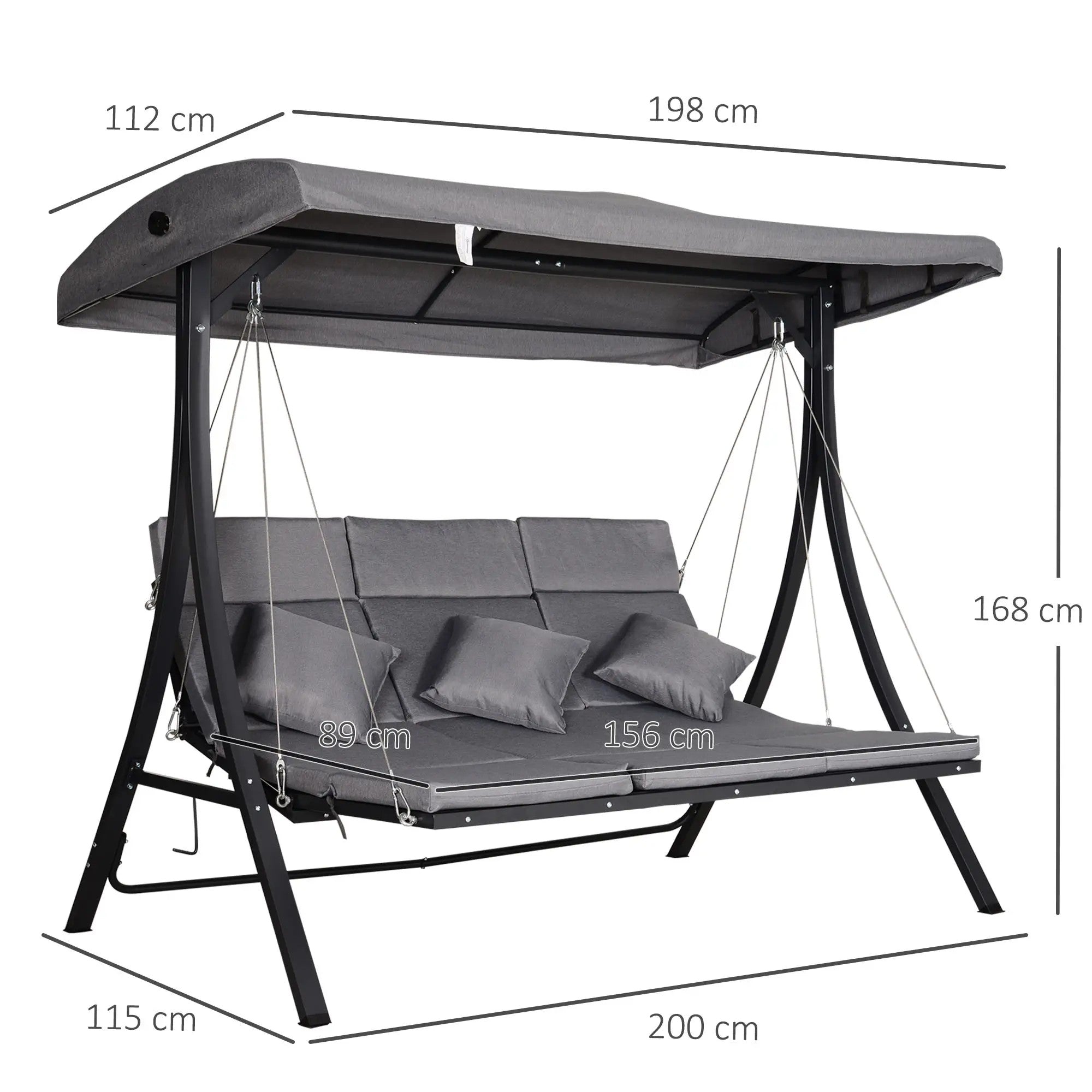 Hollywood Swing 3-Seater, Adjustable Sunshade Cushions, 270 kg Load Capacity