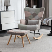 Rocking Chair with Footrest & Lumbar Cushion, Sturdy Rubberwood, Multicolored
