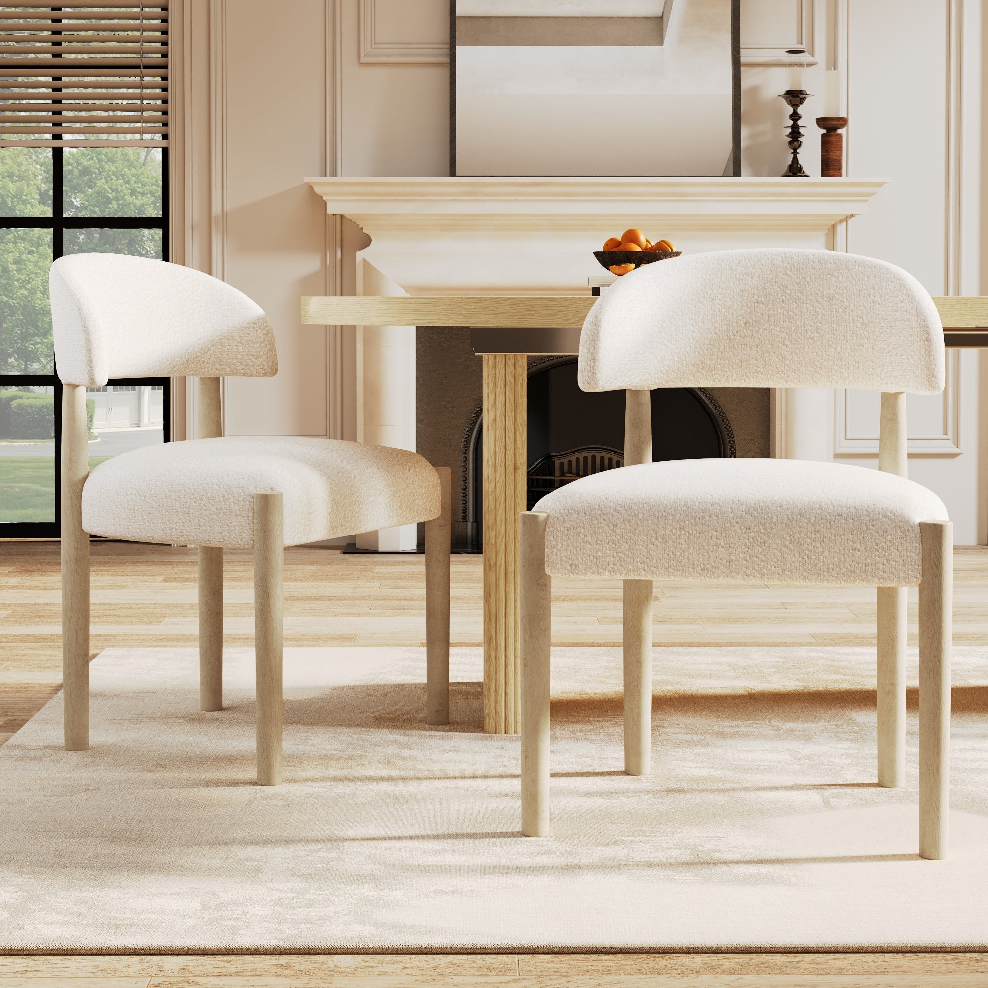 Solid Wood Dining Chairs Set of 2 Modern Bouclé Natural