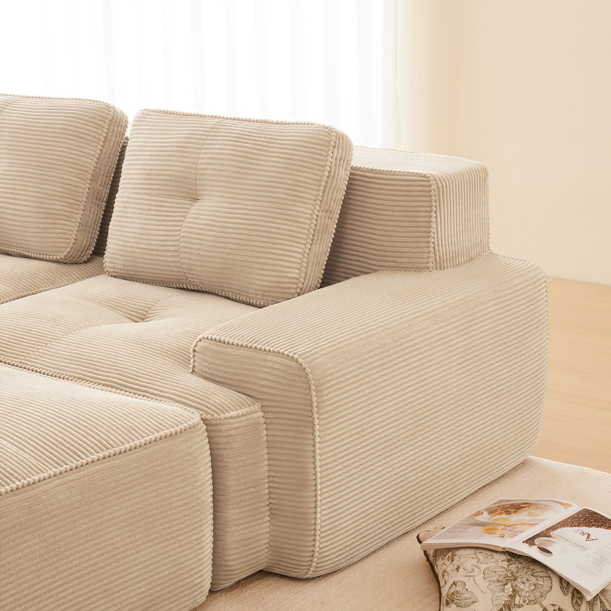 Cloud Modular Sofa Oversized 3-Seater Low Seat Corner Corduroy Beige