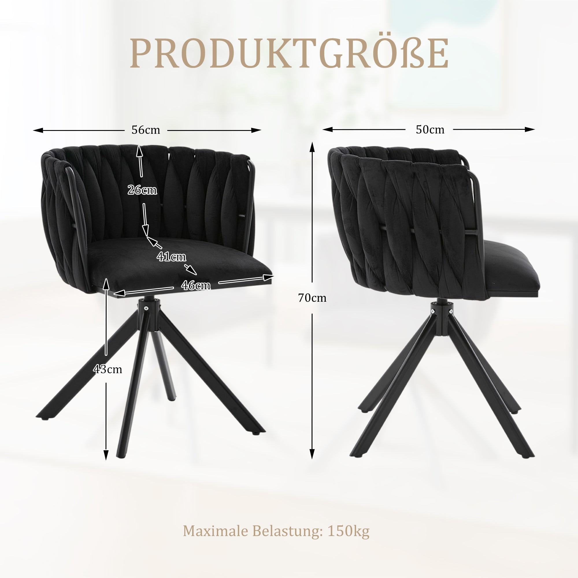 Velour Armchair 180° Swivel Ergonomic Heavy-Duty Metal (Set of 2)