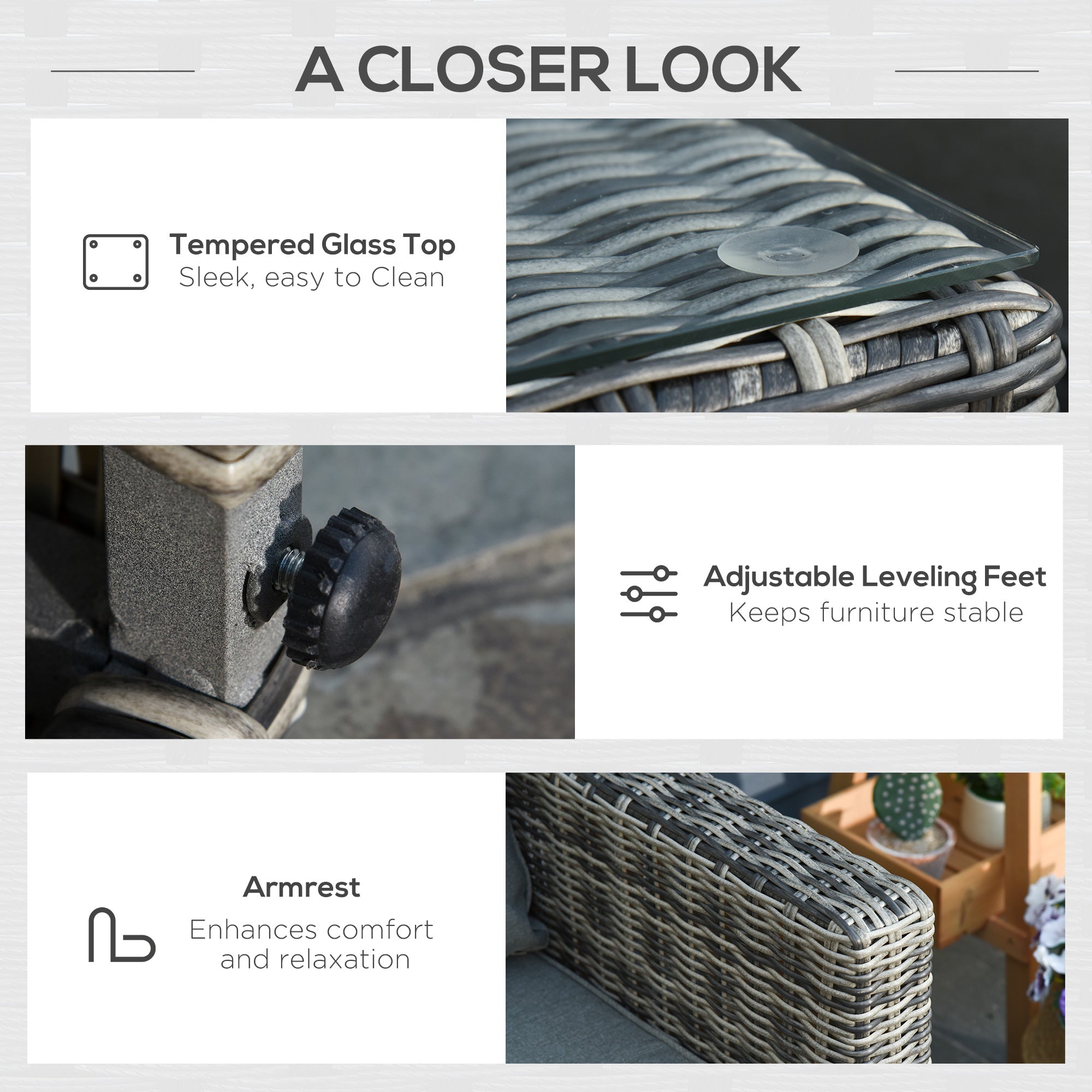 Five Piece Armchair Stool Table Set Rattan, Mixed Grey