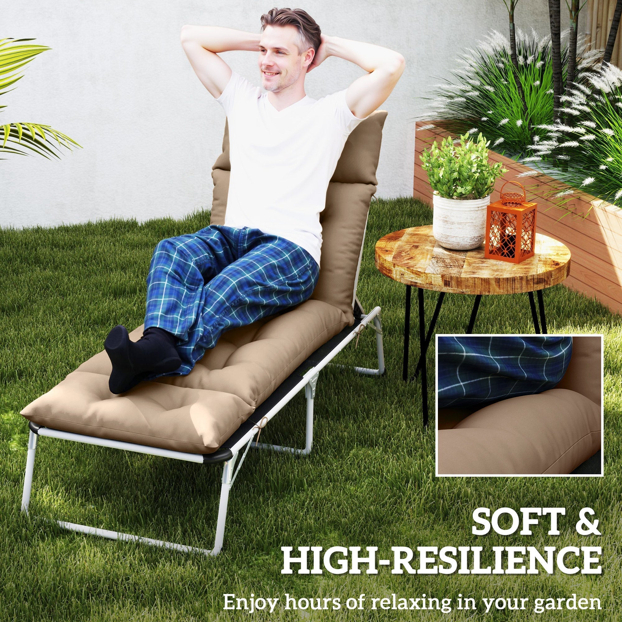 Sun Lounger Cushions, Thick Replacement Pads 190x56x10cm Khaki Fabric