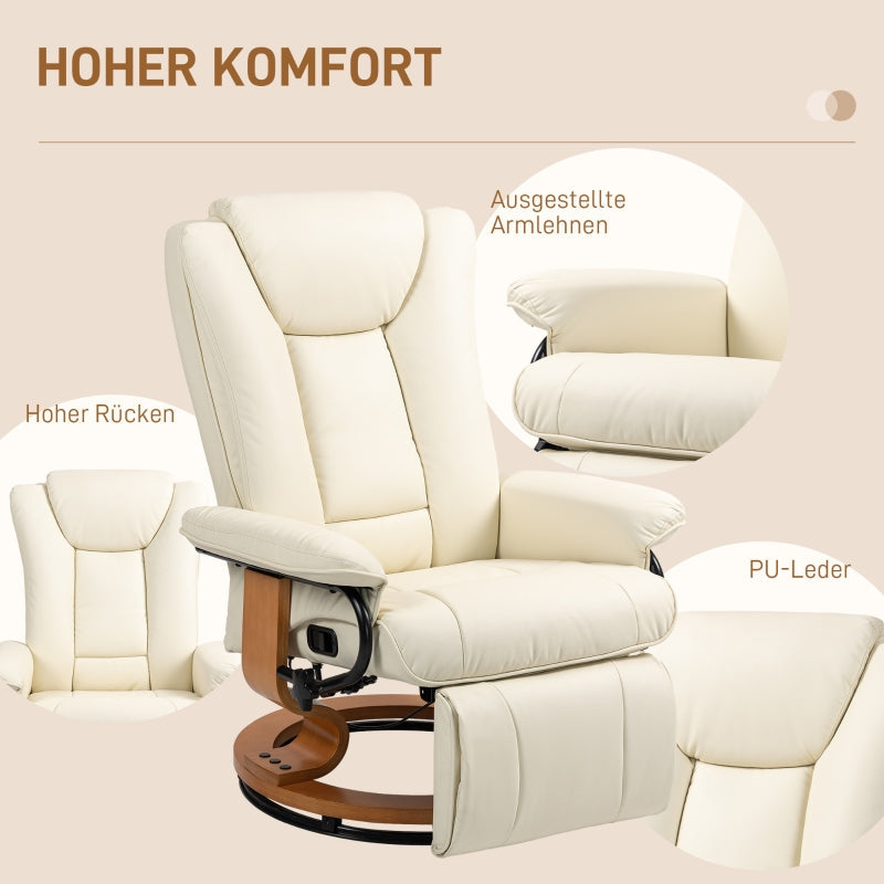 Relax Liegesessel Drehbar Fernsehsessel Relaxsessel Fußstütze Kunstleder Cremeweiß