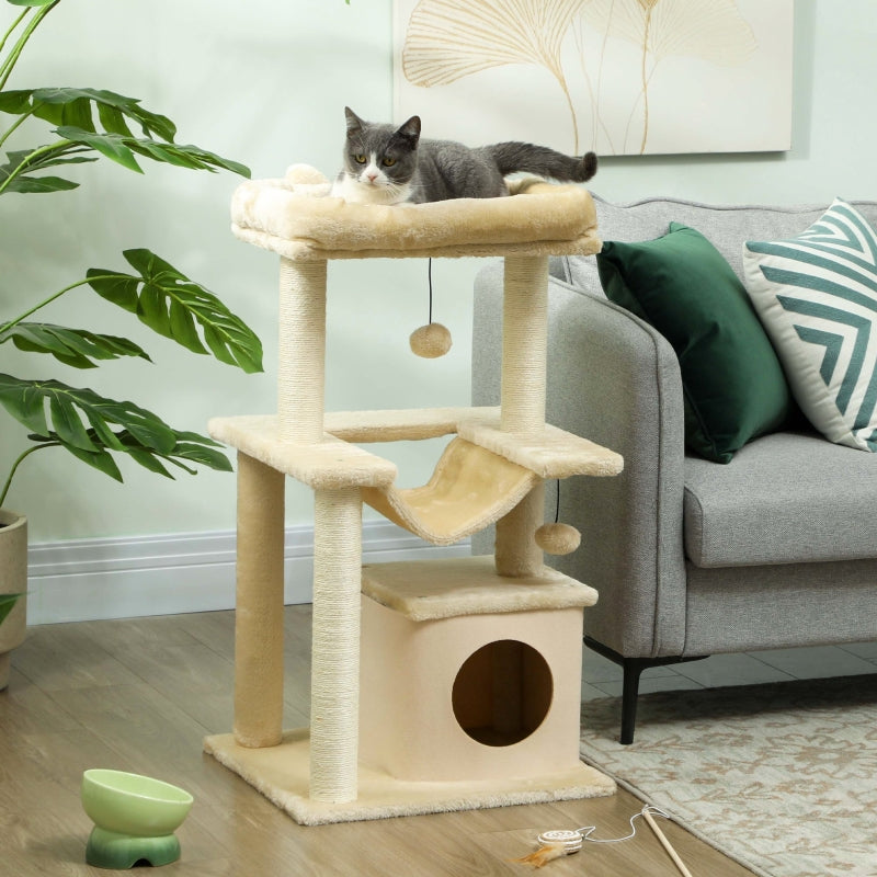 Cat Tree, Scratching Post, Perch, Hammock, Cream