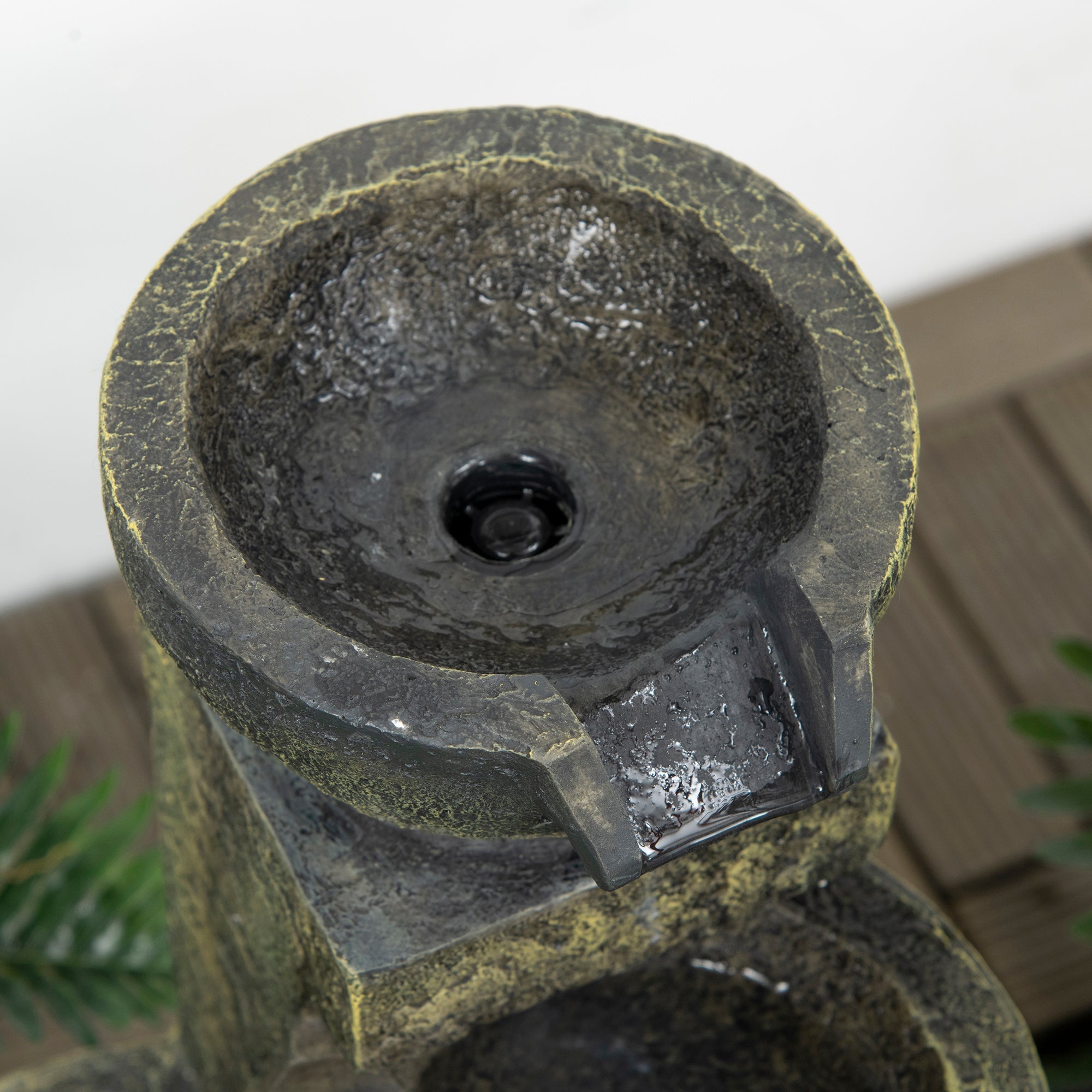 Garden Fountain with 4 Adjustable Flow Levels, Water Feature Waterfall, Synthetic Resin