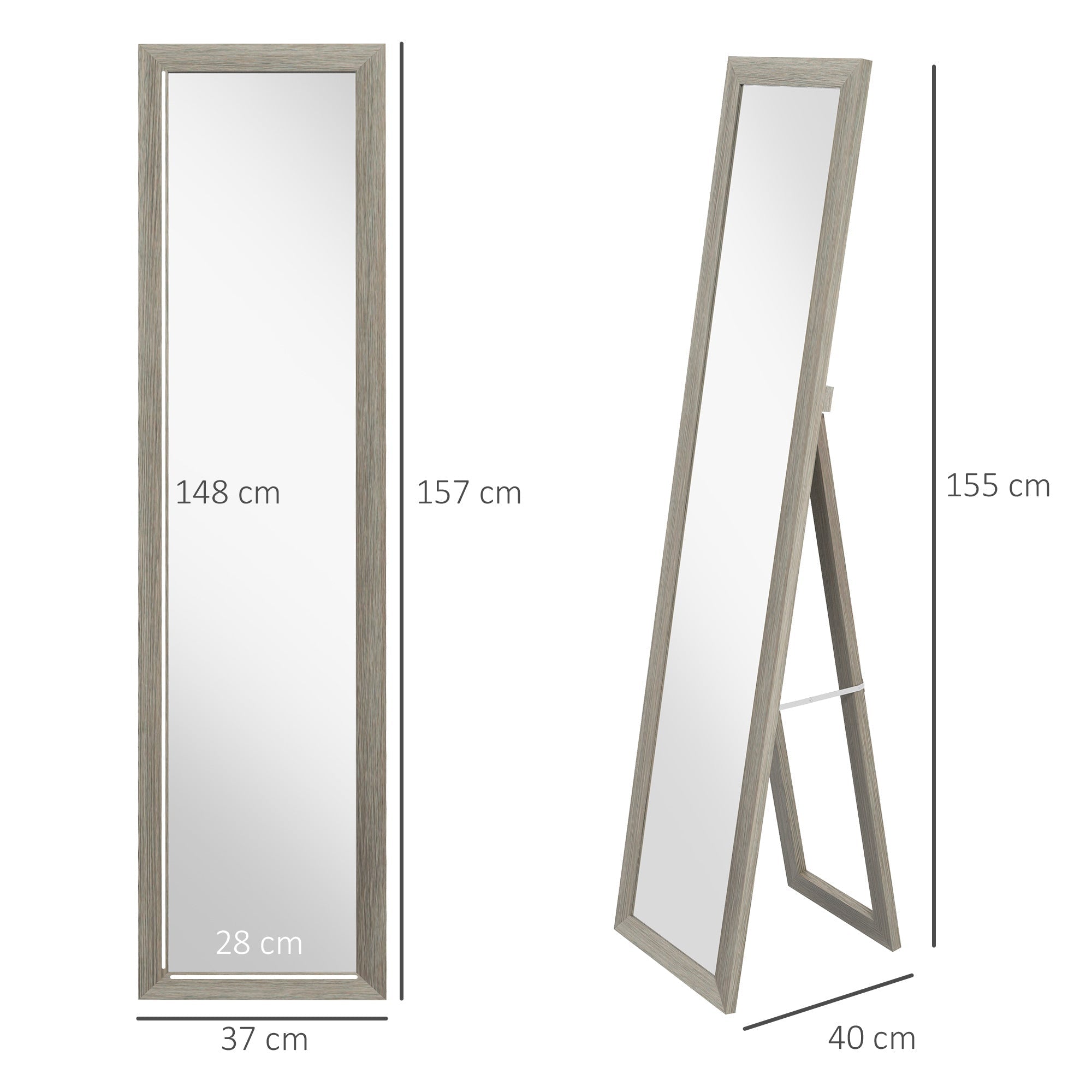 Standspiegel Ganzkörper Ankleideschrank Aluminium Grau