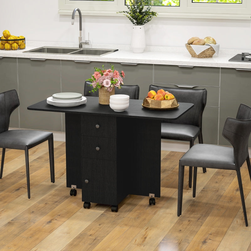 Multi-Storage Six-Person Drop Leaf Dining Table, Black