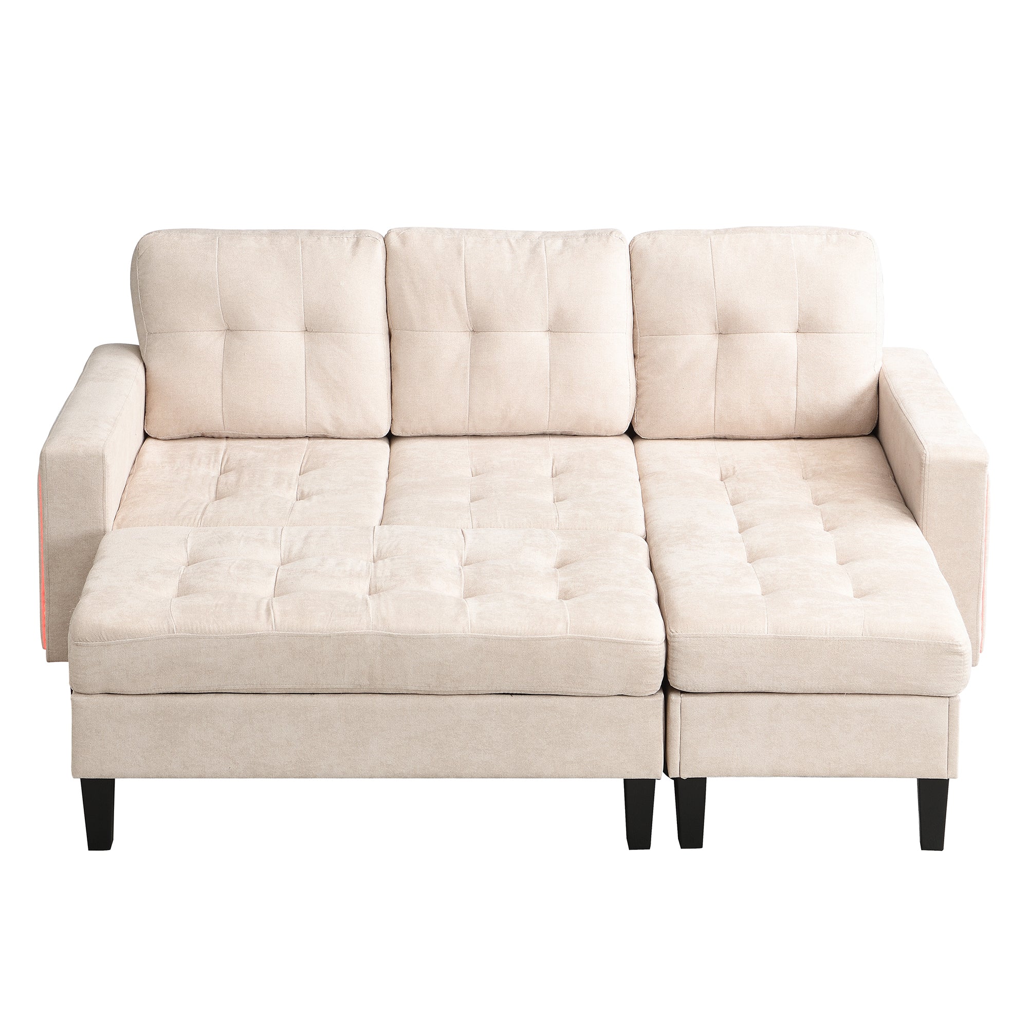 Multifunctional L-shaped Sofa Set with LED Lighting and Footstool, Modular Design