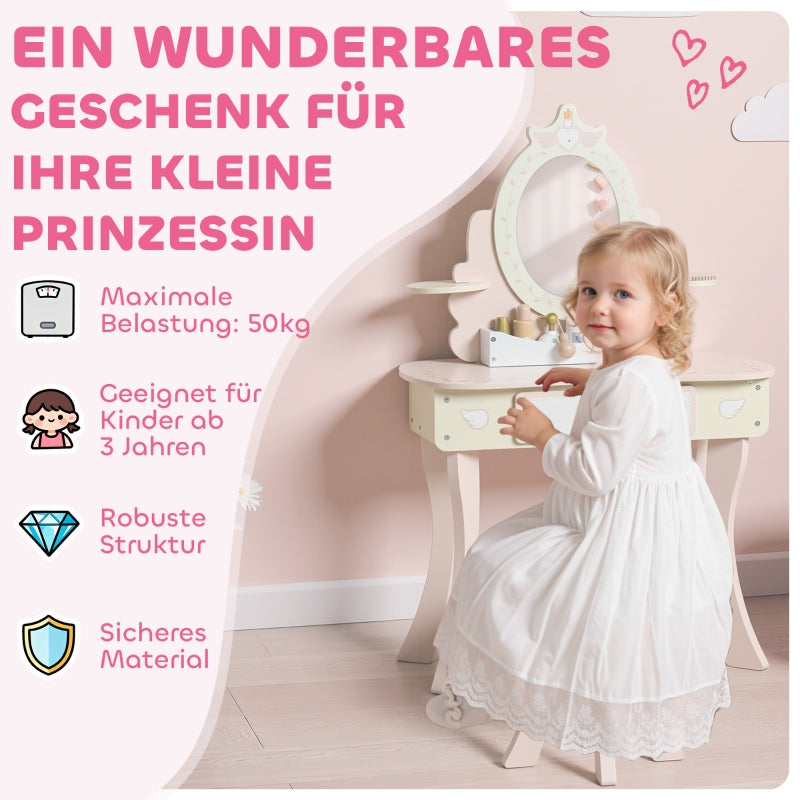 Children's Vanity Desk Set 2-in-1 Chair Drawer Mirror MDF - Pink