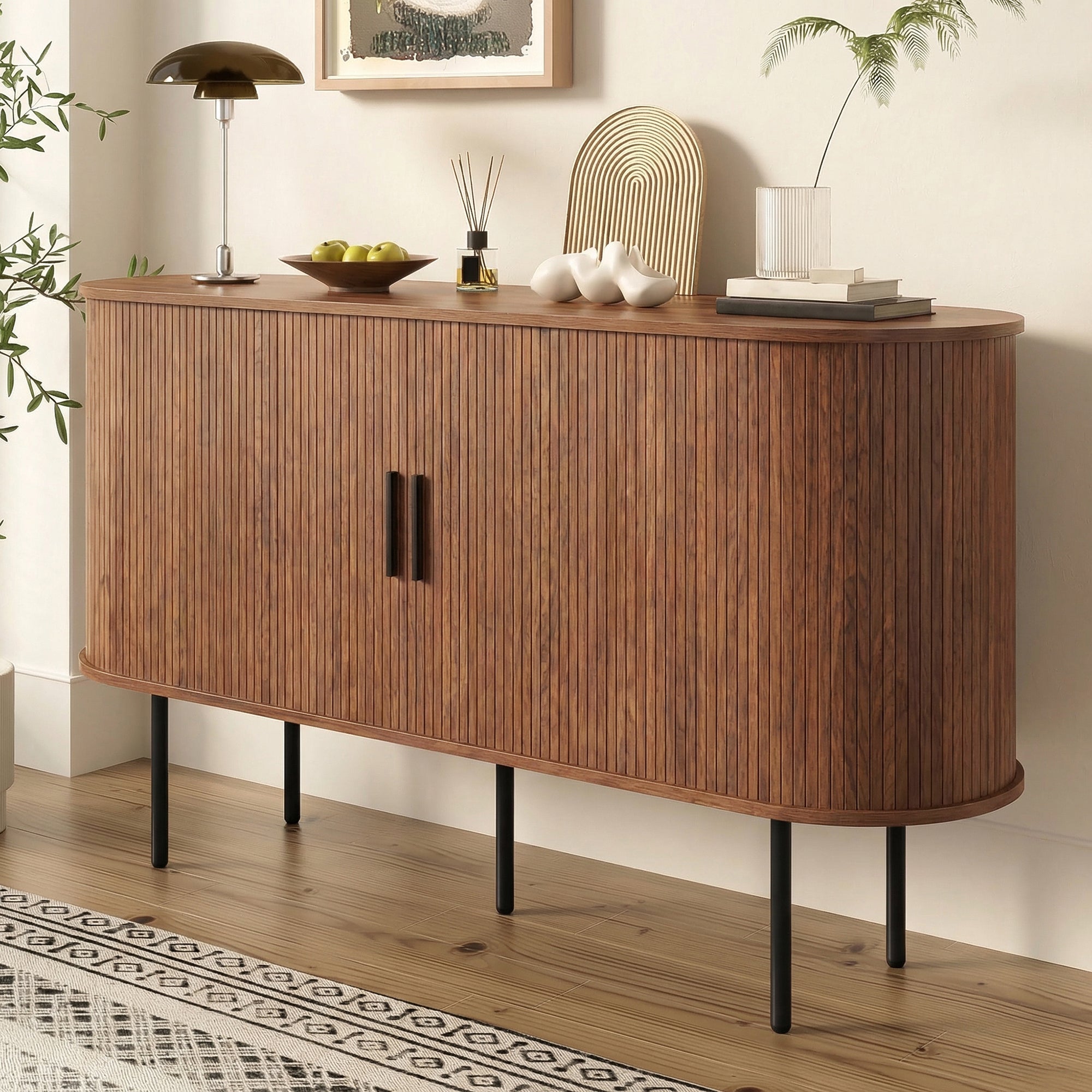 Modern Sideboard with Roll-up Doors and Iron Legs, MDF