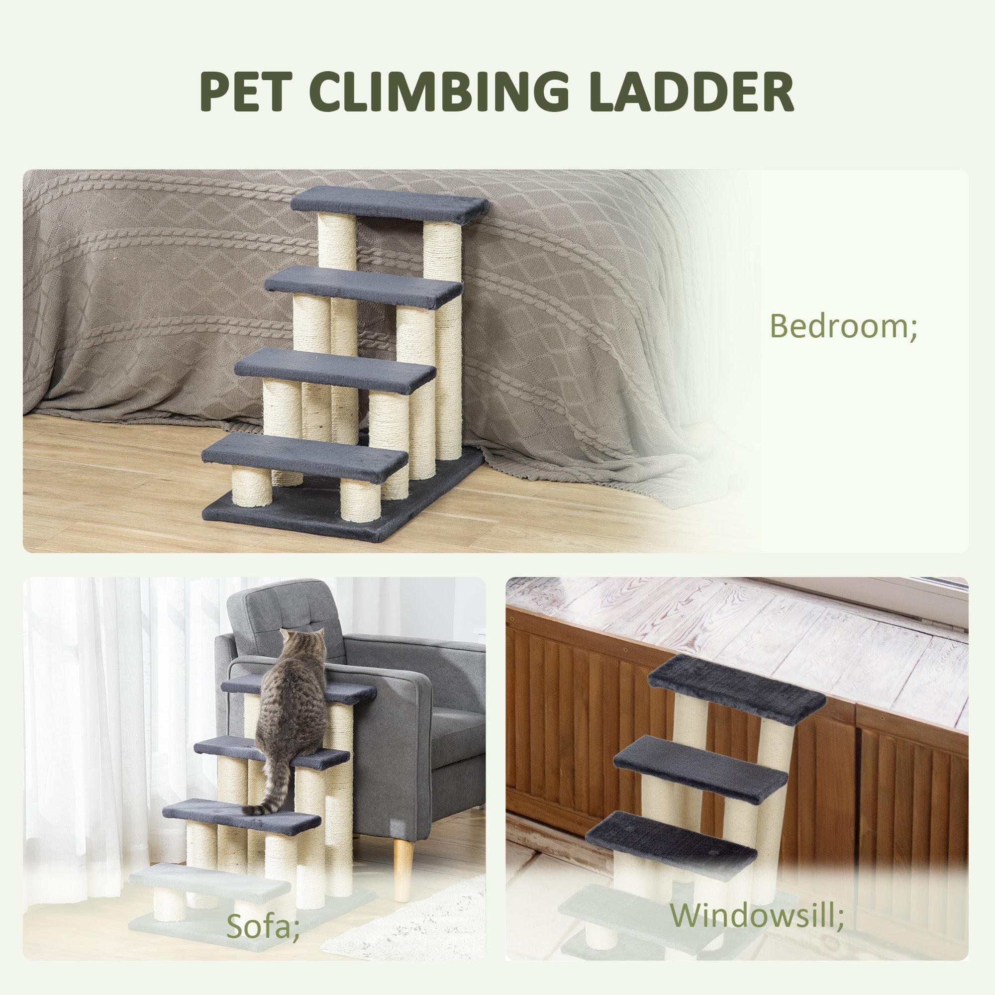 Haustiertreppe 4-Stufen Hund & Katze, weicher Plüsch, Grau
