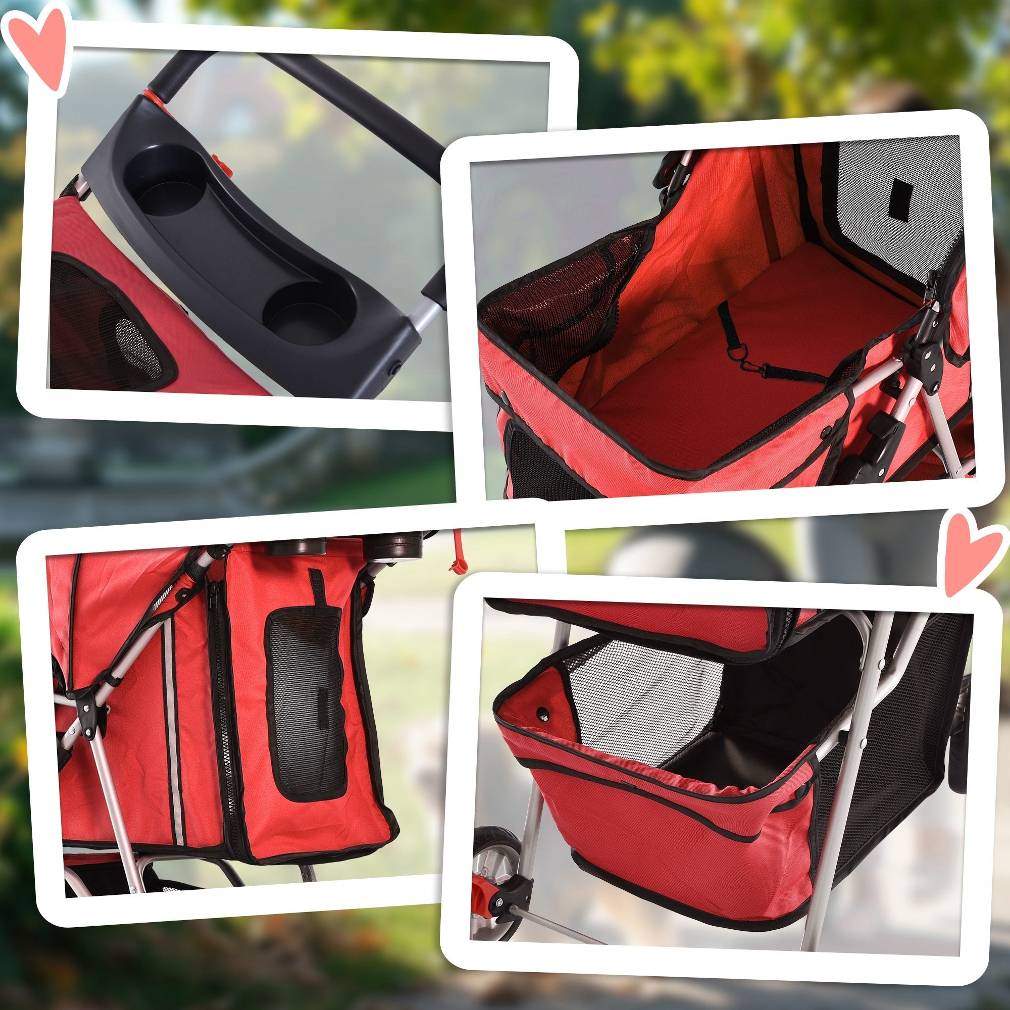 Dog Stroller, Lightweight & Foldable, Red