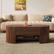 Liftable Coffee Table, Curved Sides Pull-Out Shelf Multifunctional, Wooden