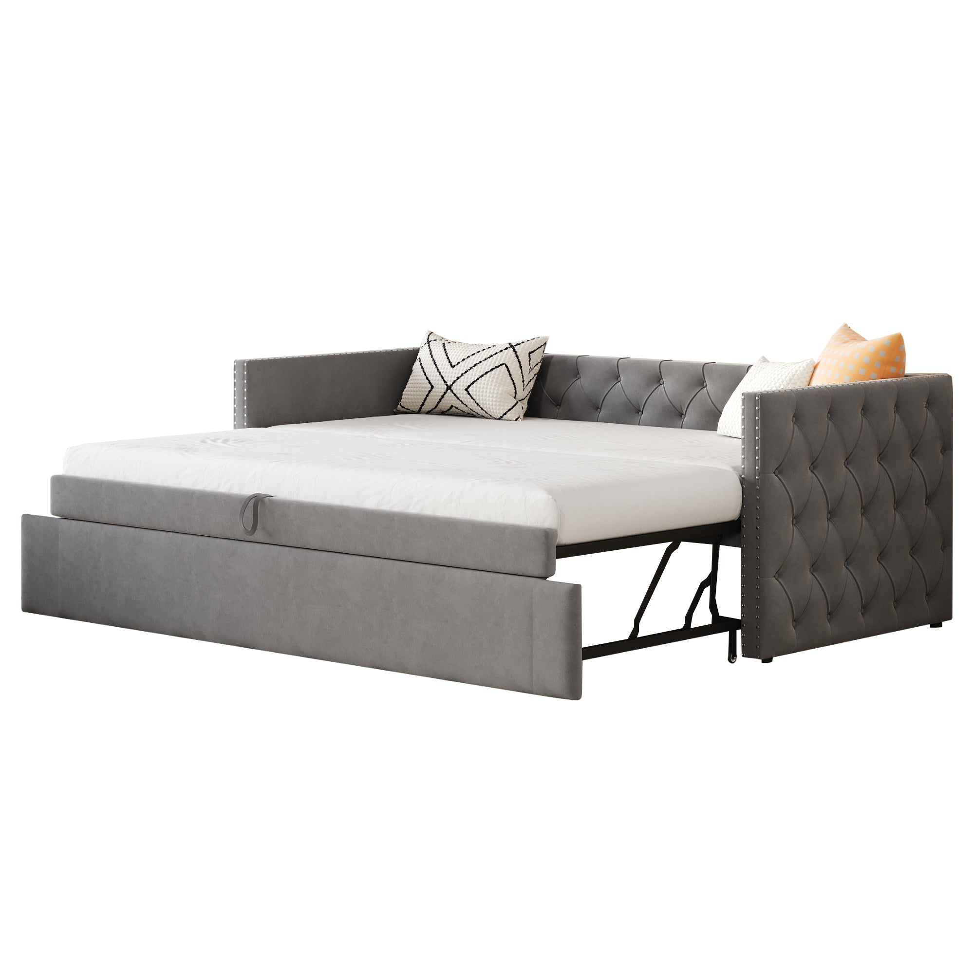 Upholstered Extendable Sofa Bed 90x200cm Multifunctional Slatted Base - Grey Velvet