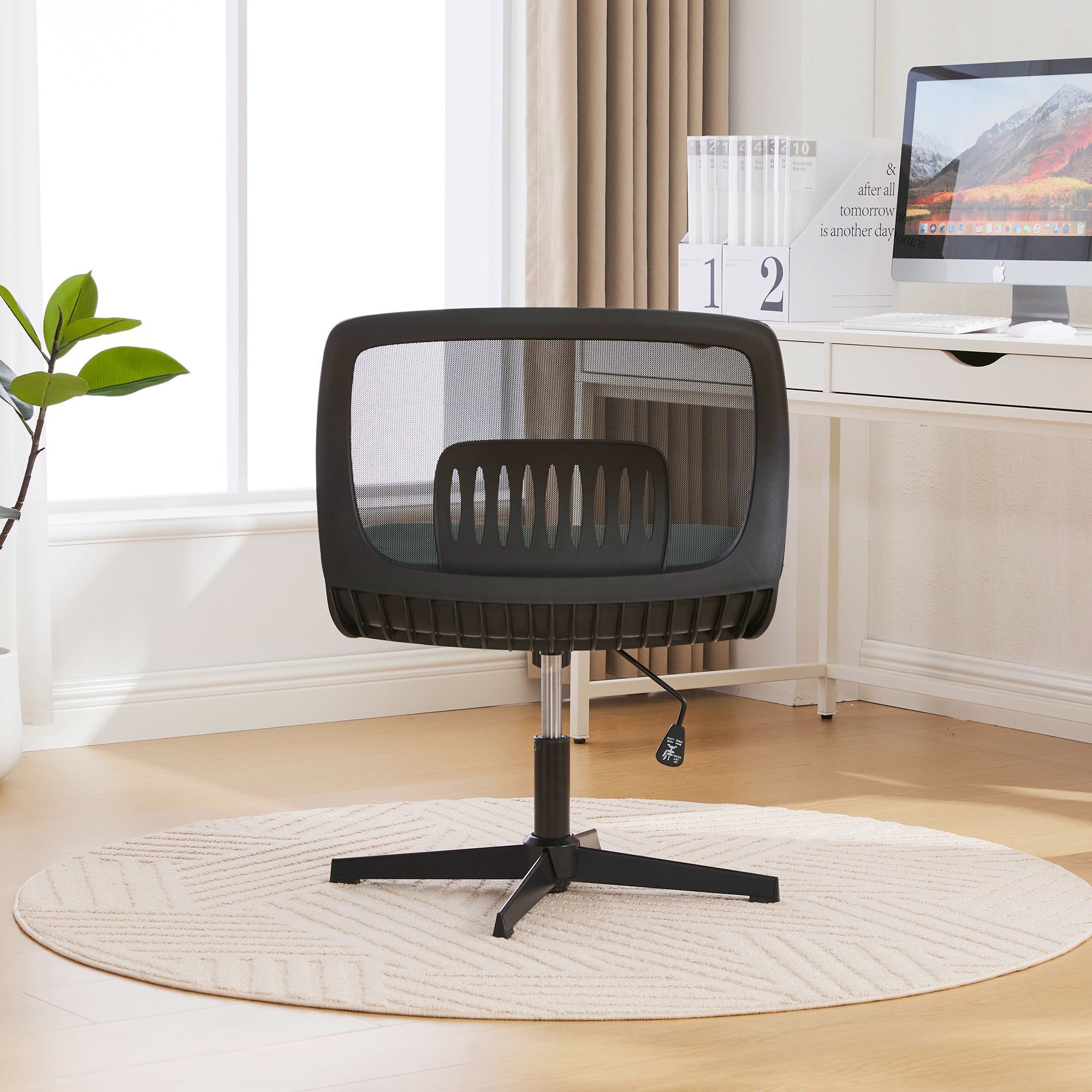 Armless Office Chair, Rocking Function Height Adjustable 360° Rotatable, Wide Upholstery