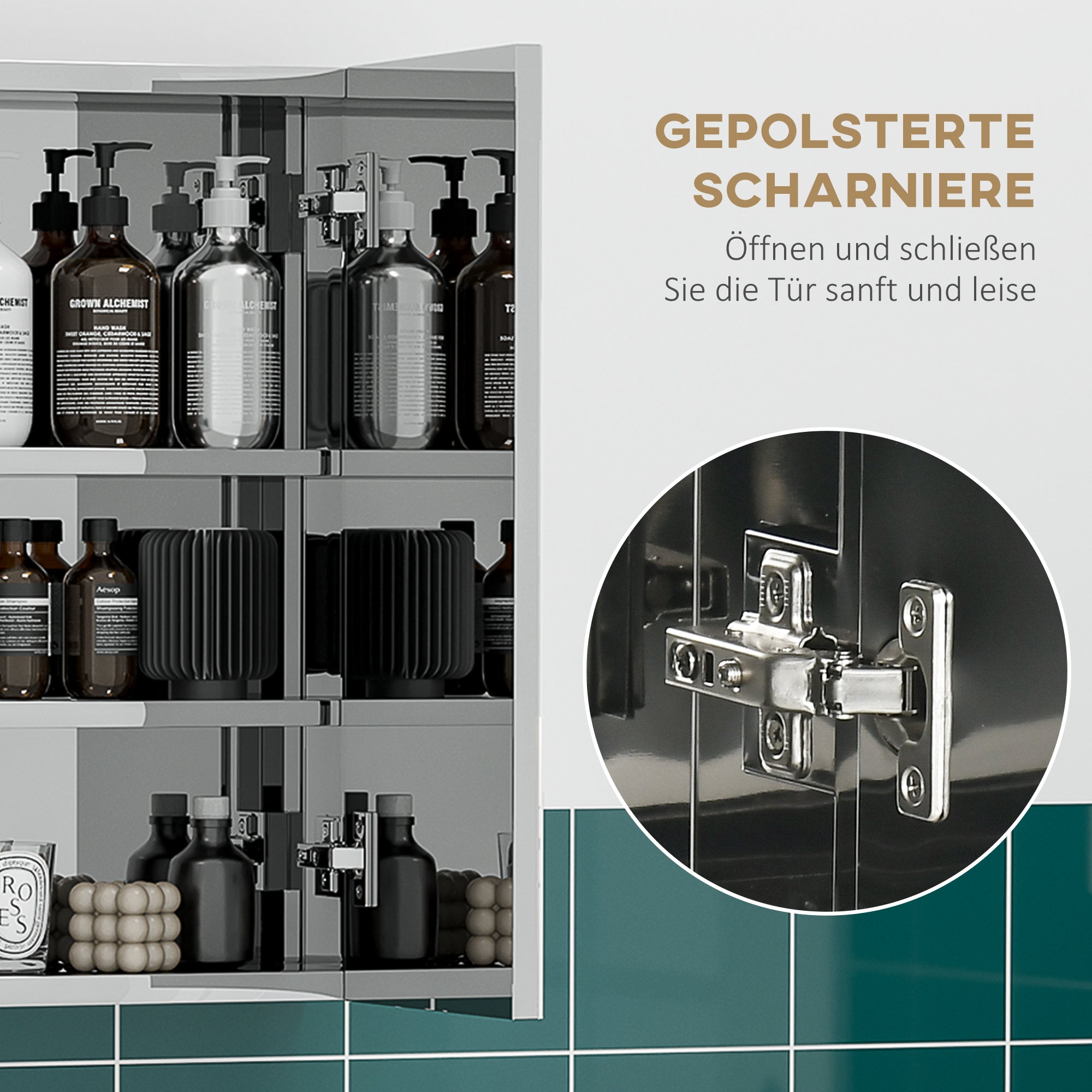 Bathroom Cabinet Mirrored Wall-Mounted 3 Glass Doors 5 Shelves, Stainless Steel Silver 70x12x55cm