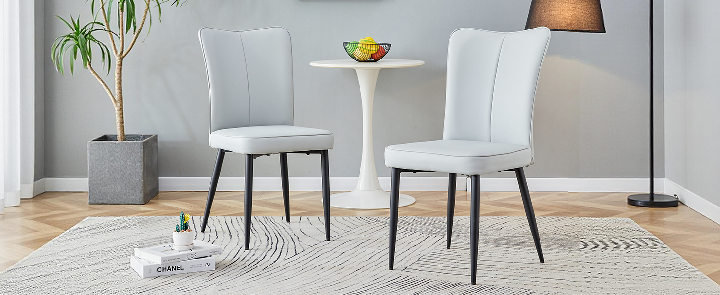Dining Chairs Set of 2 Modern 89cm High PU Black Metal Legs Light Grey