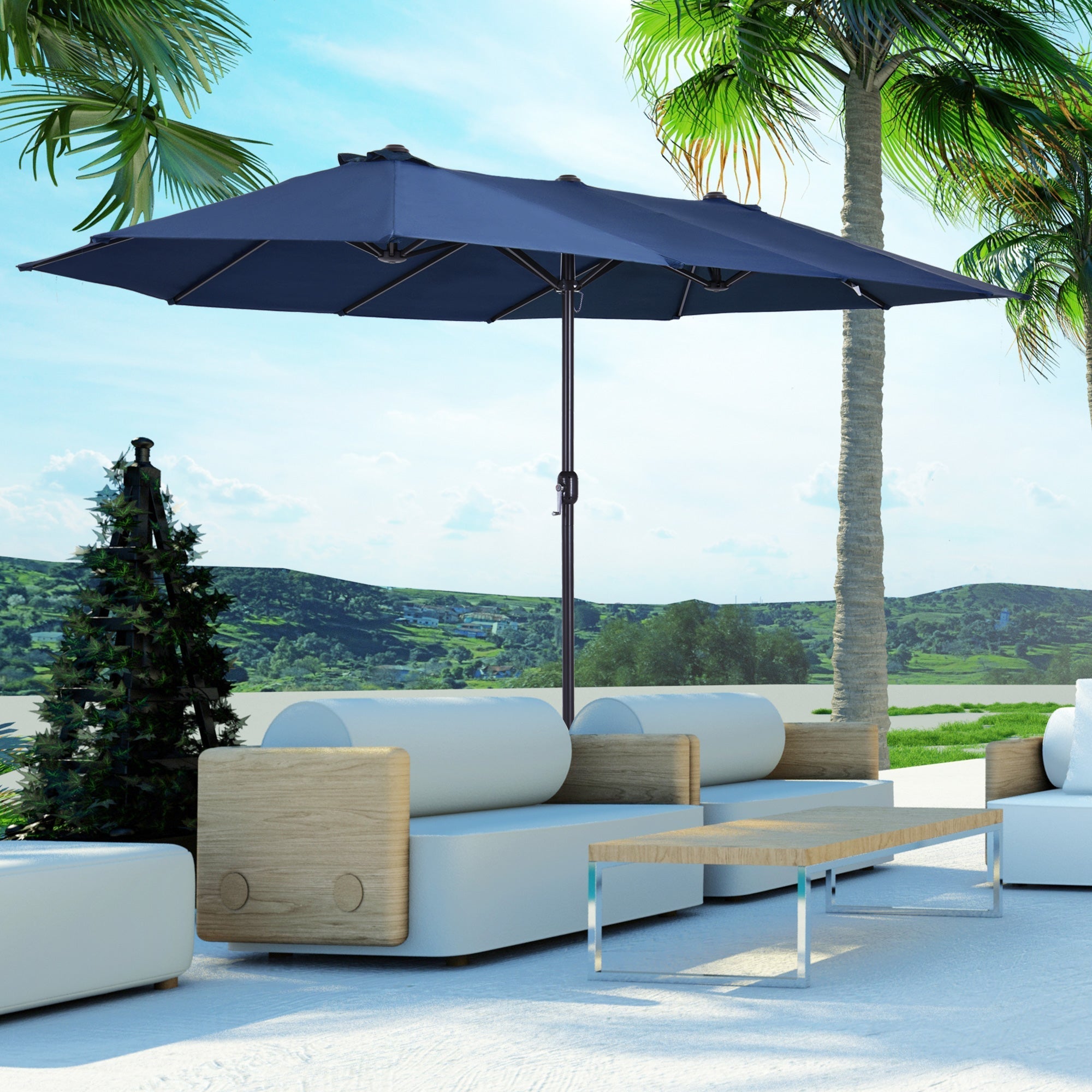Sonnenschirm Doppel-Terrassenschirm, Handkurbel, Blau