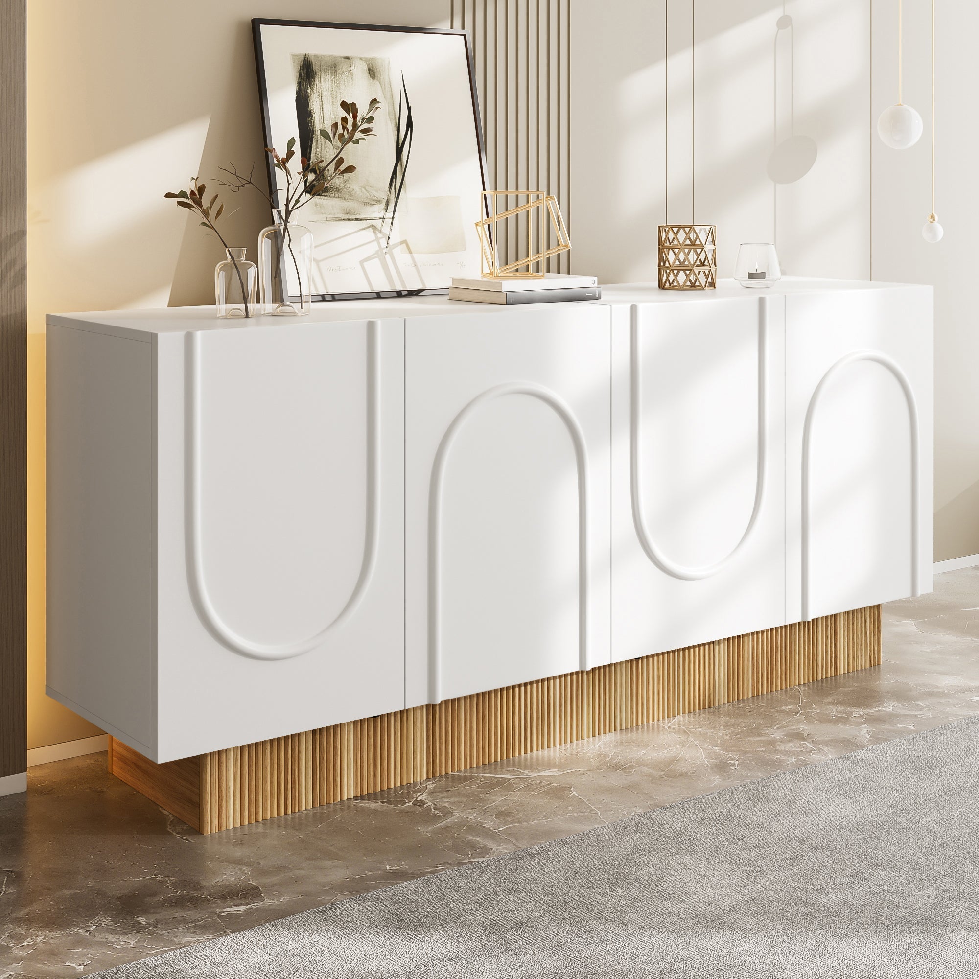 Modern Sideboard Cabinet | 4-Door Ample Storage U-Shaped | 160×75×38cm