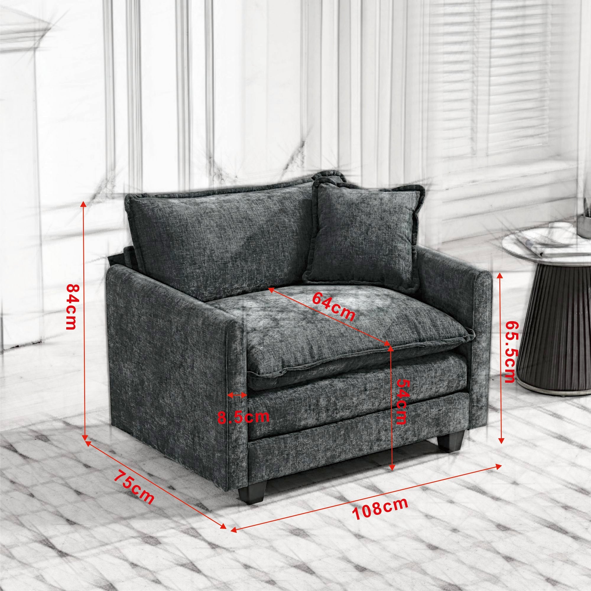 Cloud Sofa Single Seat Sectional Upholstered Chenille - Blue