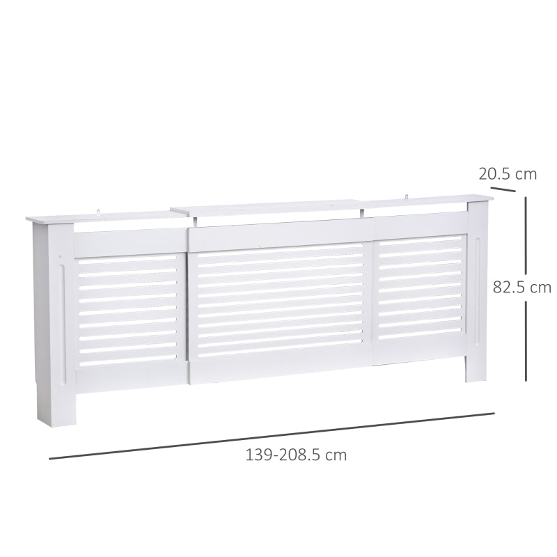 MDF Extendable Radiator Cover Cabinet Shelving Slatted Design (139-208.5L x 20.5W x 82.5H cm) White