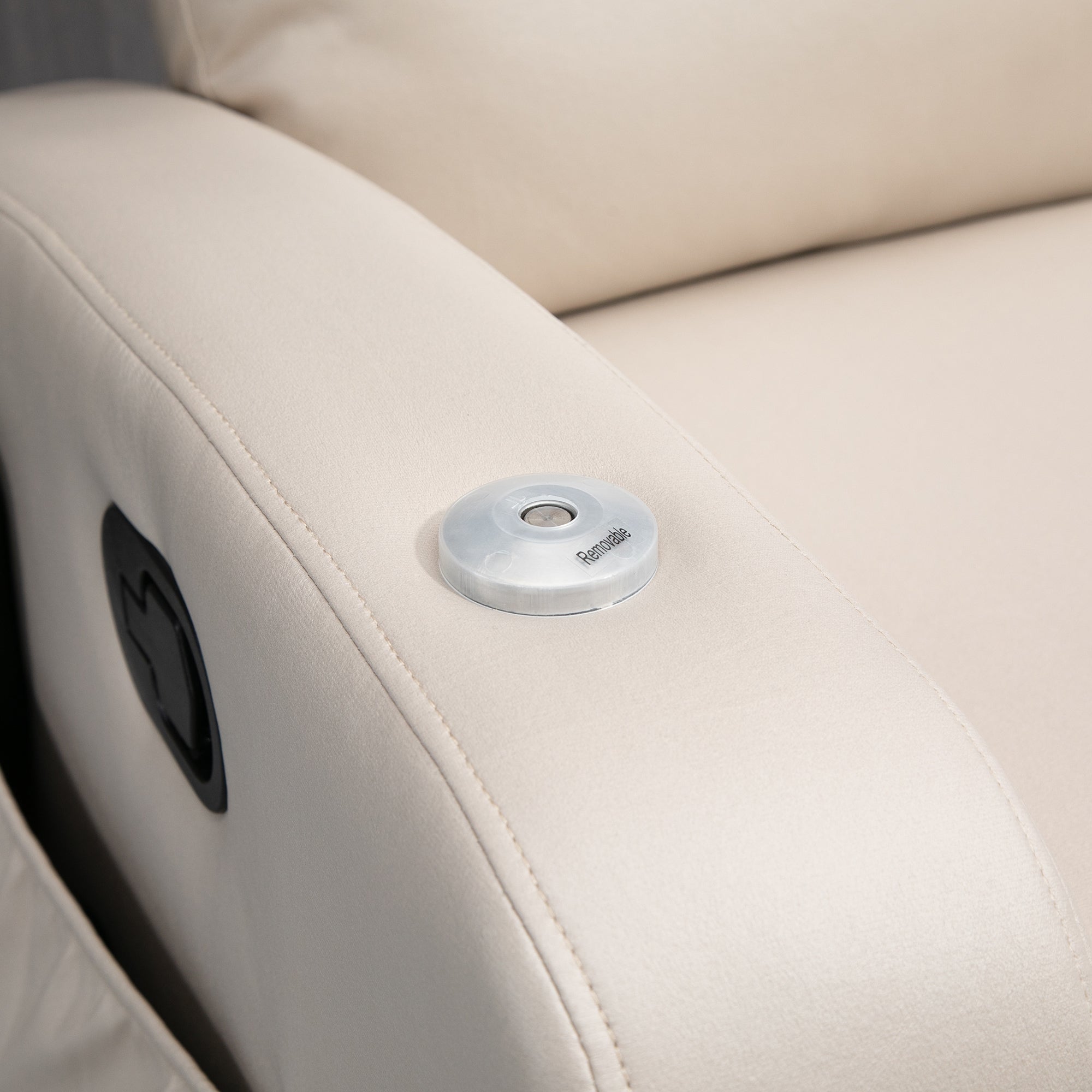 Reclining Armchair, Massage Swivel Table Remote Control, Microfiber Beige
