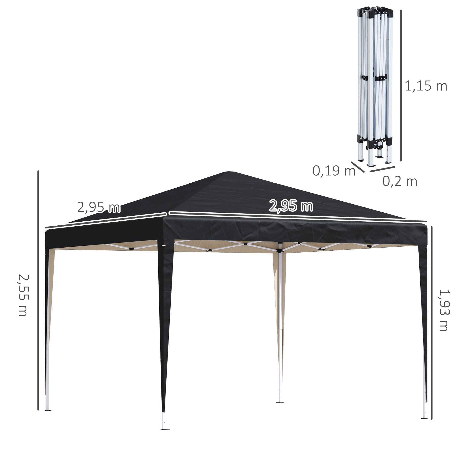 Pavilion 3x3m Pop-up Folding, Water-Repellent UV Protection, Black