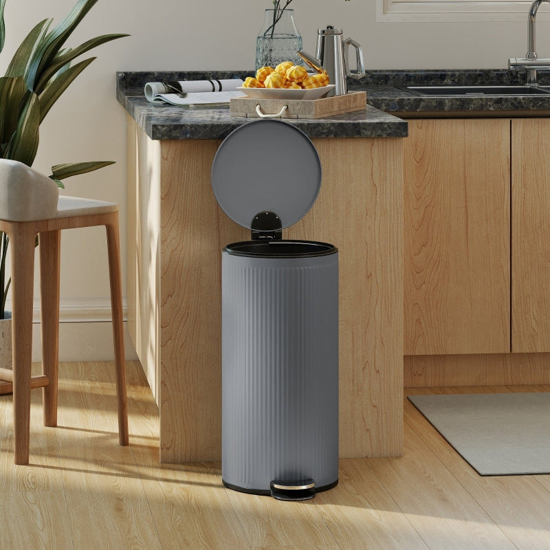 Pedal Bin 30L Soft-Close Metal Inner Bucket - Dark Grey