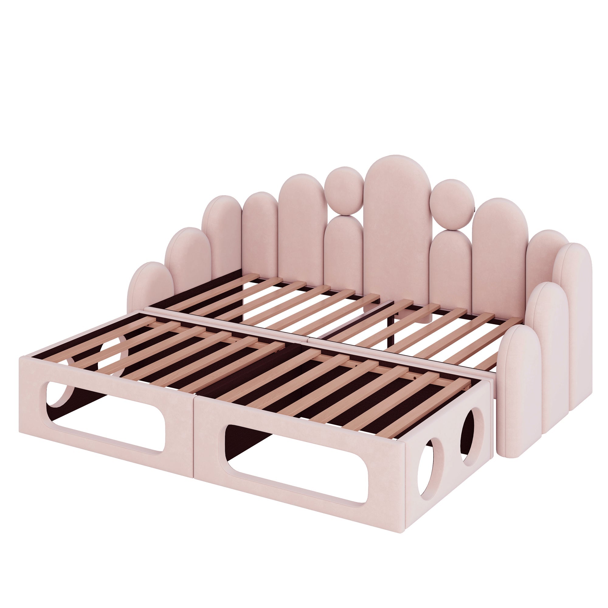 Upholstered Sofa Bed with Pet Bed and Backrest, 180x200cm, Pink Velvet