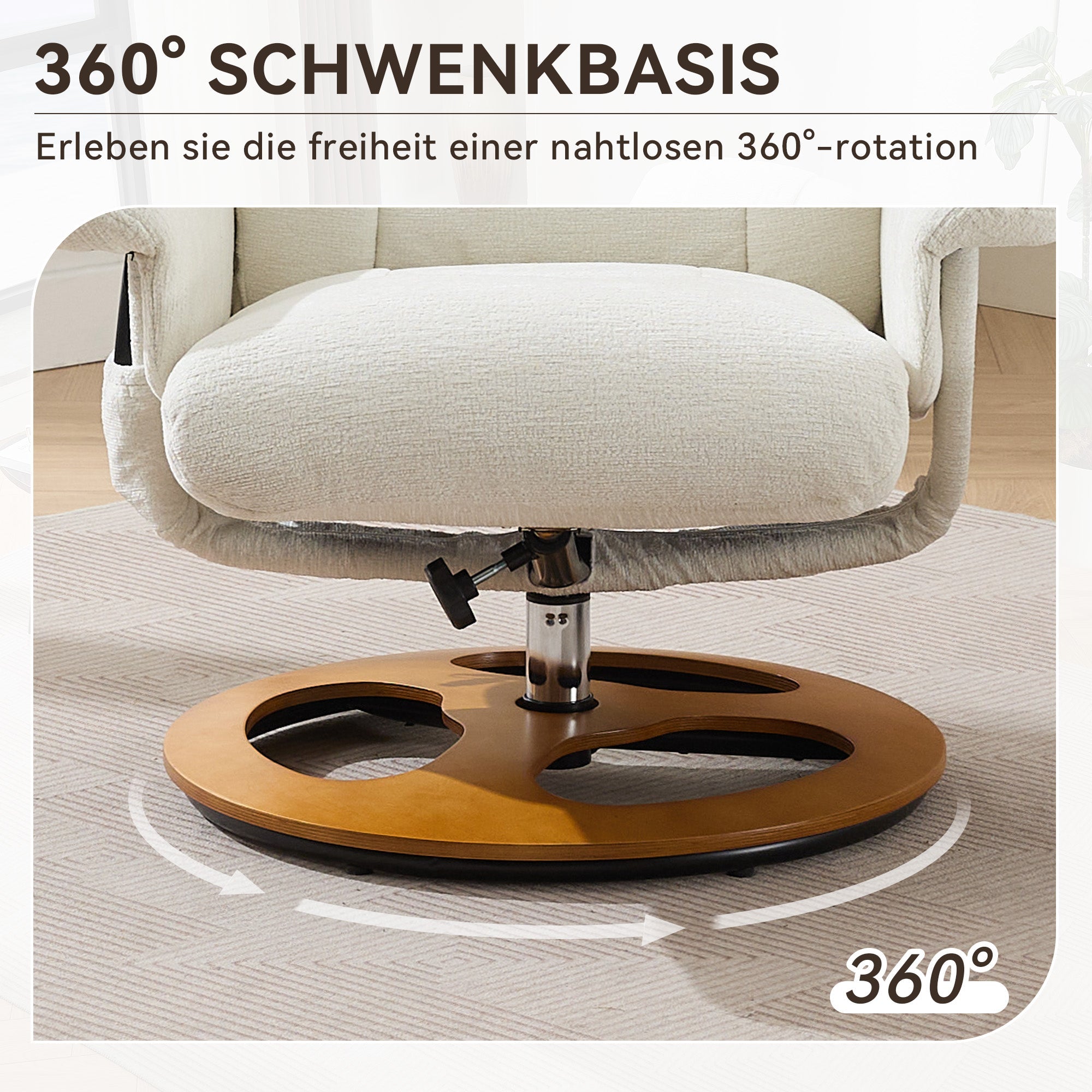 025 Recliner Chair with Massage, Heat, Reclining, Footstool, 360° Rotatable, Chenille Fabric White