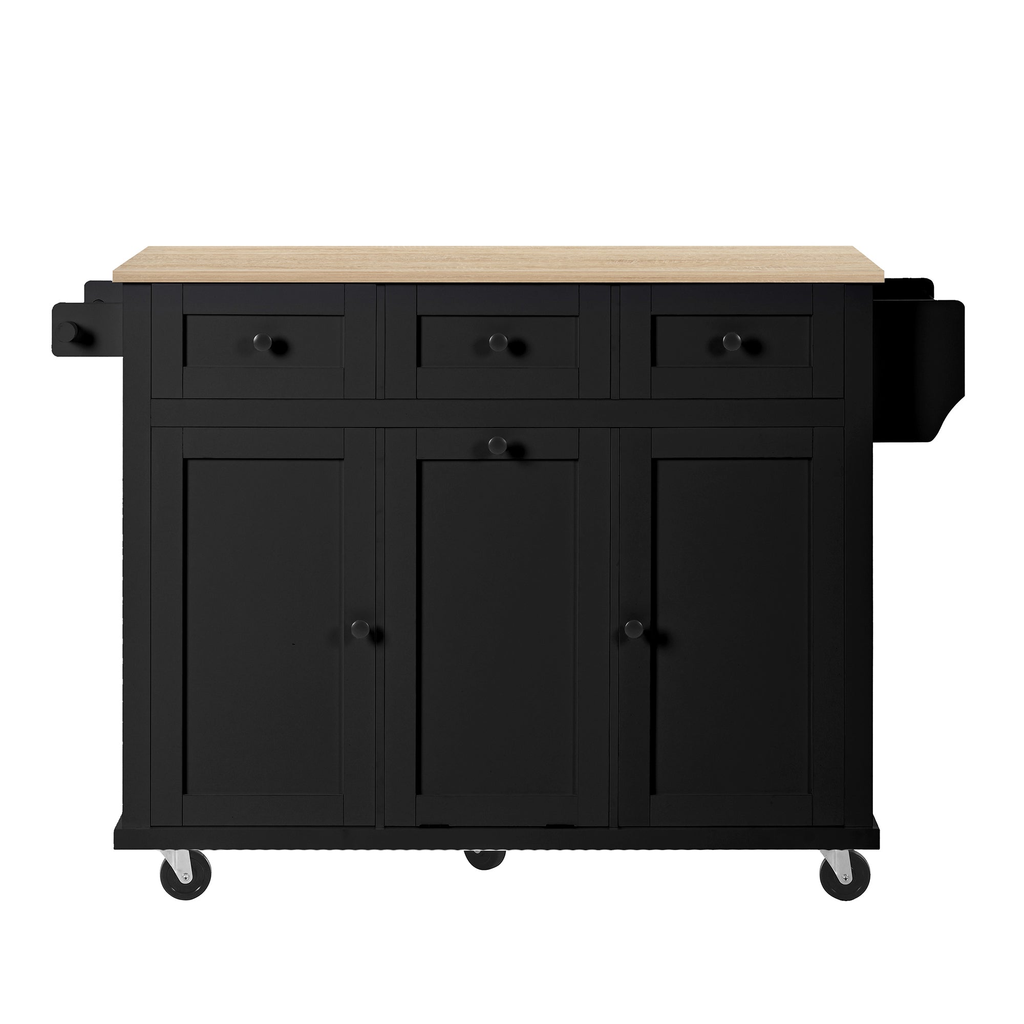 Mobile Kitchen Island Extendable Dining Area Waste Bin & Drawers - Black