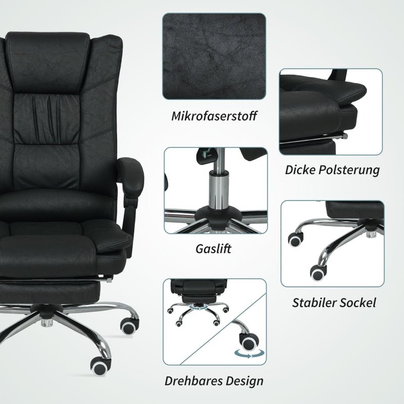Vinsetto Massage Office Chair, Footrest, Height-Adjustable, Black