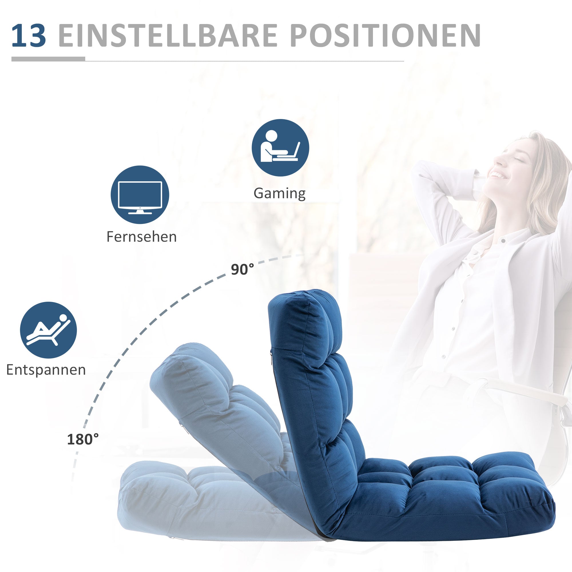 Floor Chair, 3-in-1 Foldable 13-Position, Metal Foam