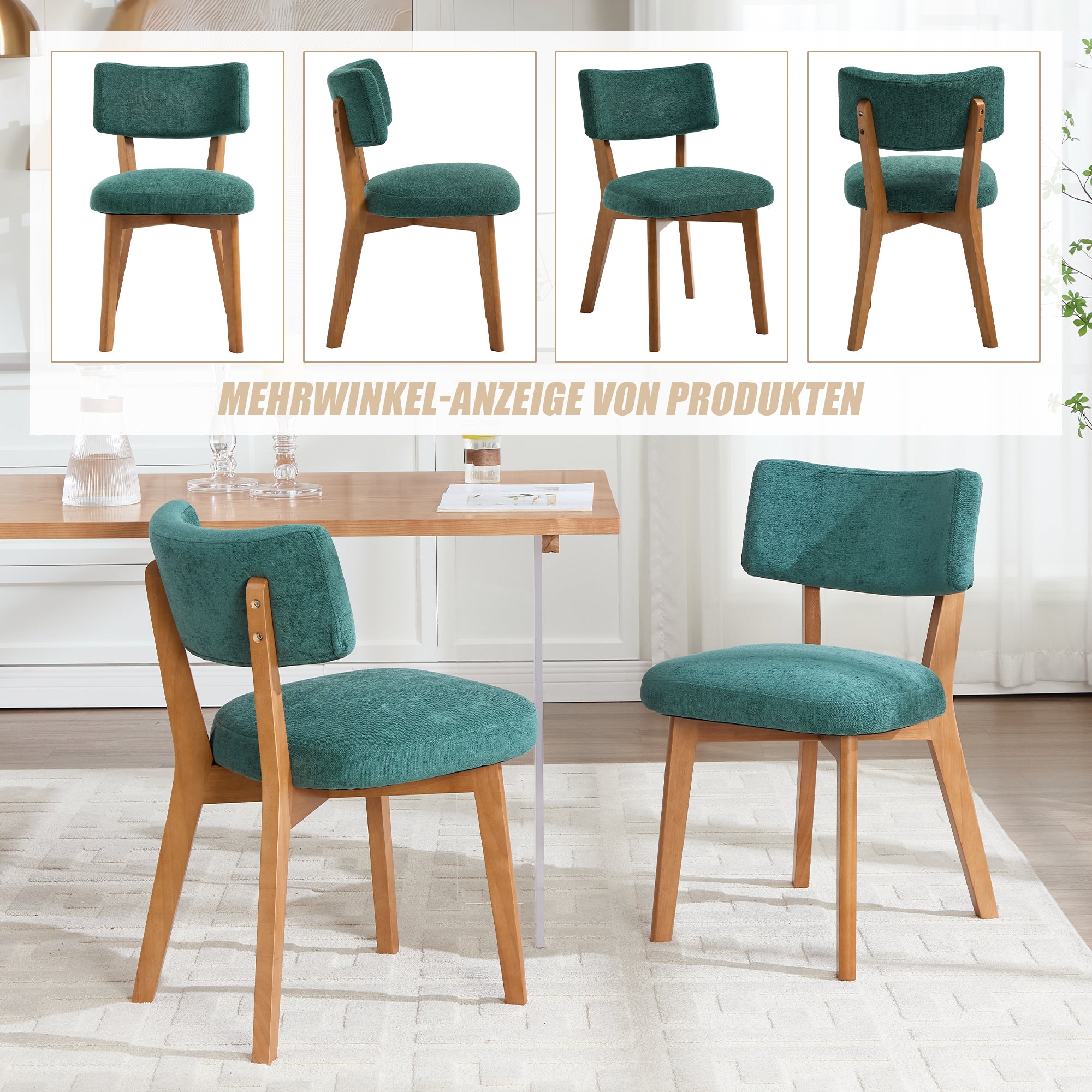 Dining Chair Set of 2, Modern Mid-Century Style Solid Wood Legs, Fabric Upholstered