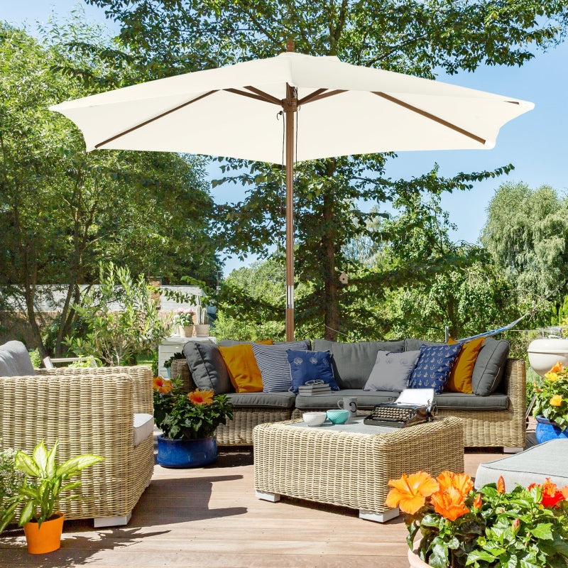 Parasol Garden Umbrella 2.5m 3-Tier Bamboo & Polyester White