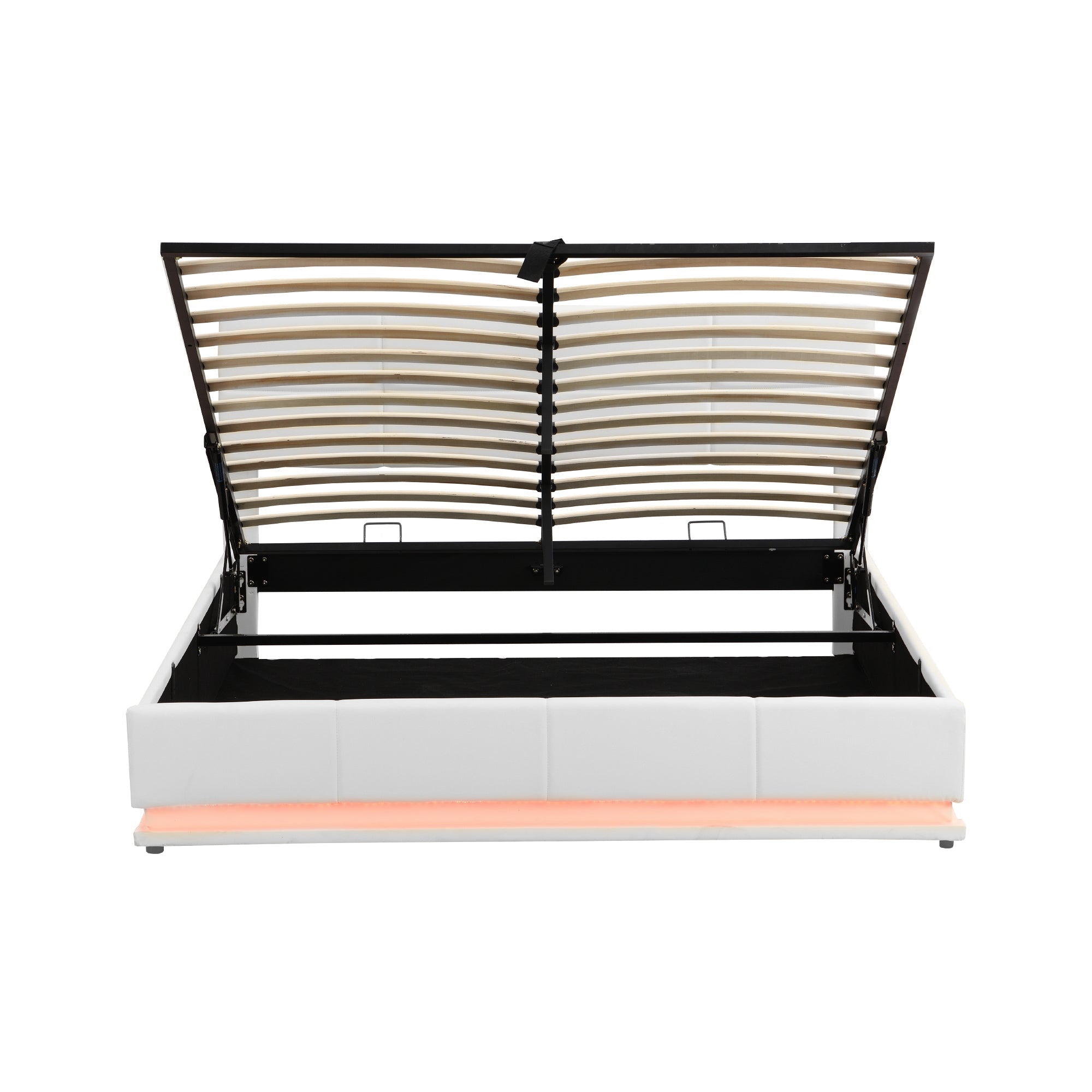 Upholstered Bed 180x200cm Hydraulic Storage LED Faux Leather - White