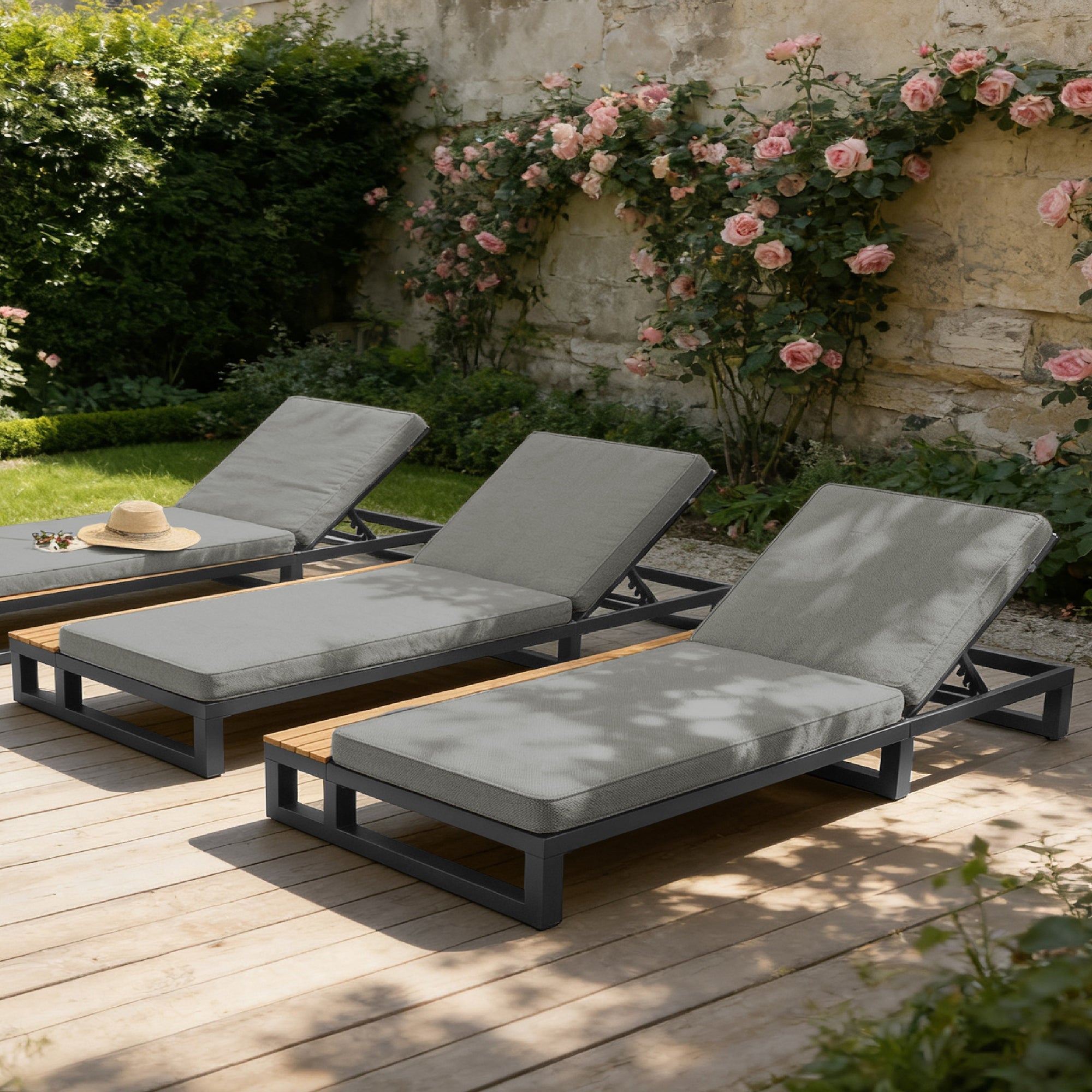 Outdoor Patio Daybed with Shelves and Adjustable Backrest, Waterproof Sofa Bed, Gray