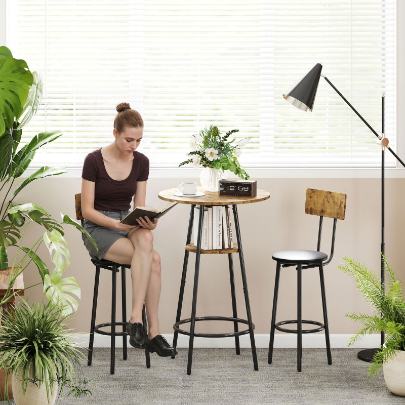 Bar Table Set 3-Piece with Upholstered Stools, Faux Leather, Brown